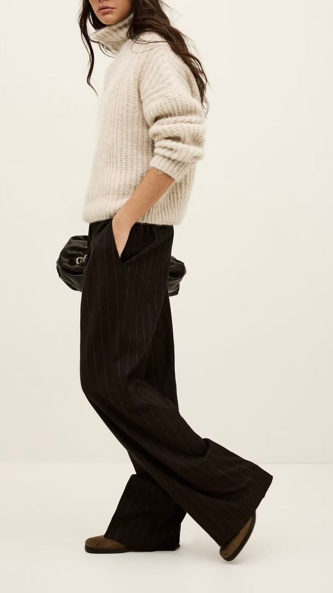 PANTALON RAYÉ CHOCOLAT AMPLE EN LAINE POUR FEMME HANDREW BASH