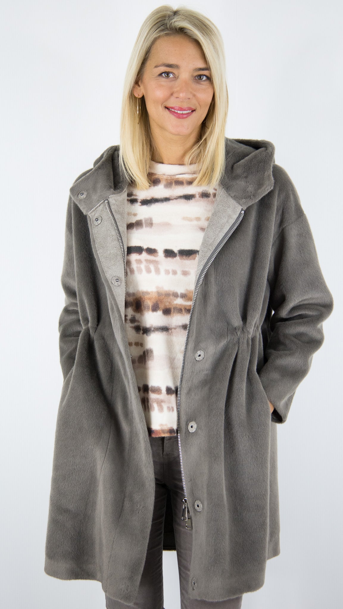 MANTEAU 7/8 EN FAUSSE FOURRURE LOU ANDREA HAPPY PM BEIGE#COLOR_15/TAUPE