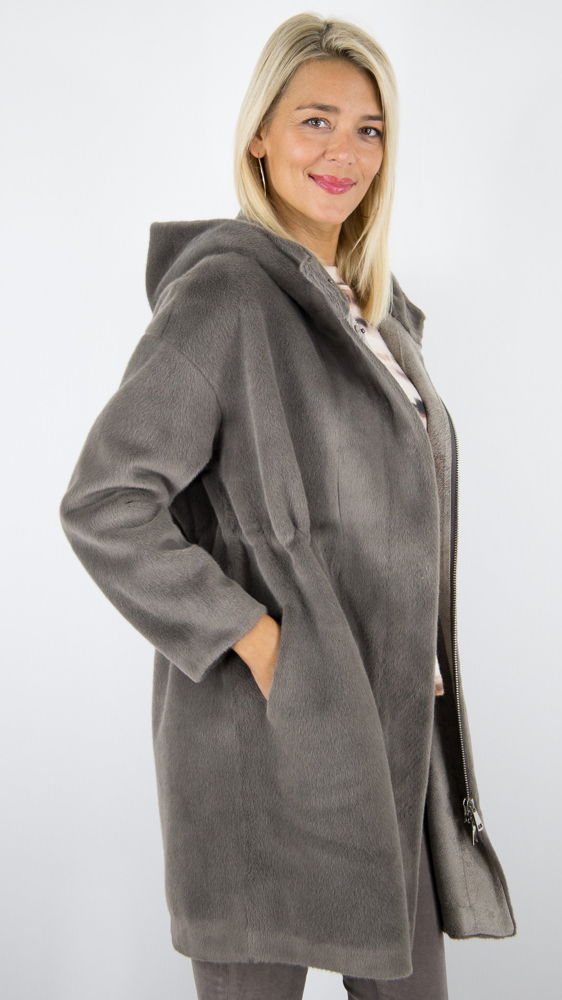 MANTEAU 7/8 EN FAUSSE FOURRURE LOU ANDREA HAPPY PM BEIGE#COLOR_15/TAUPE
