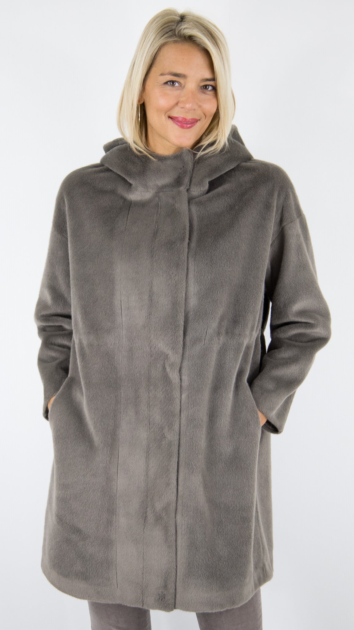 MANTEAU 7/8 EN FAUSSE FOURRURE LOU ANDREA HAPPY PM BEIGE#COLOR_15/TAUPE