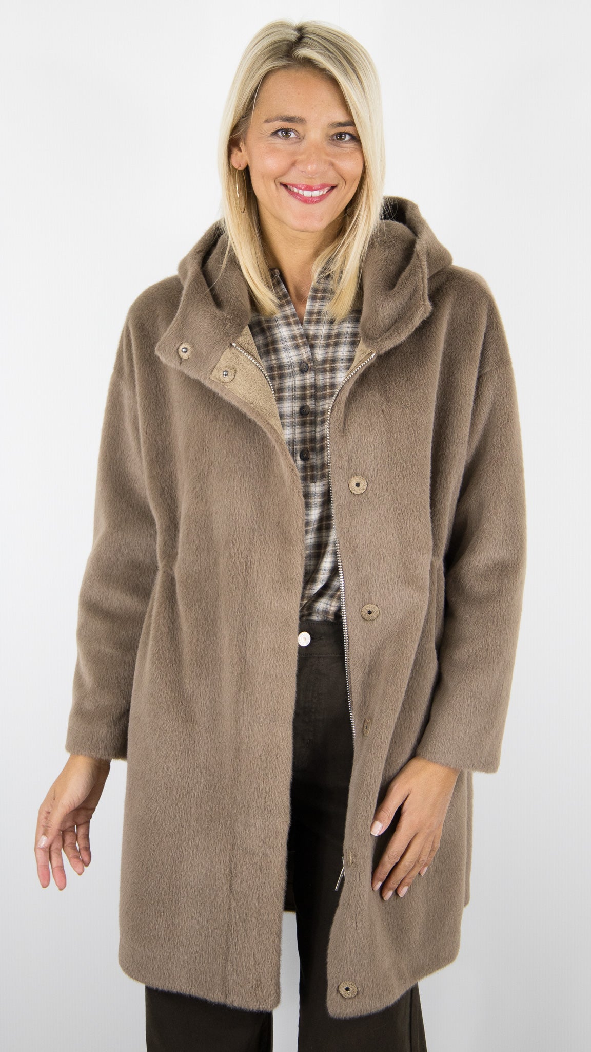 MANTEAU 7/8 EN FAUSSE FOURRURE LOU ANDREA HAPPY PM BEIGE#COLOR_MOKA/ECUREUIL