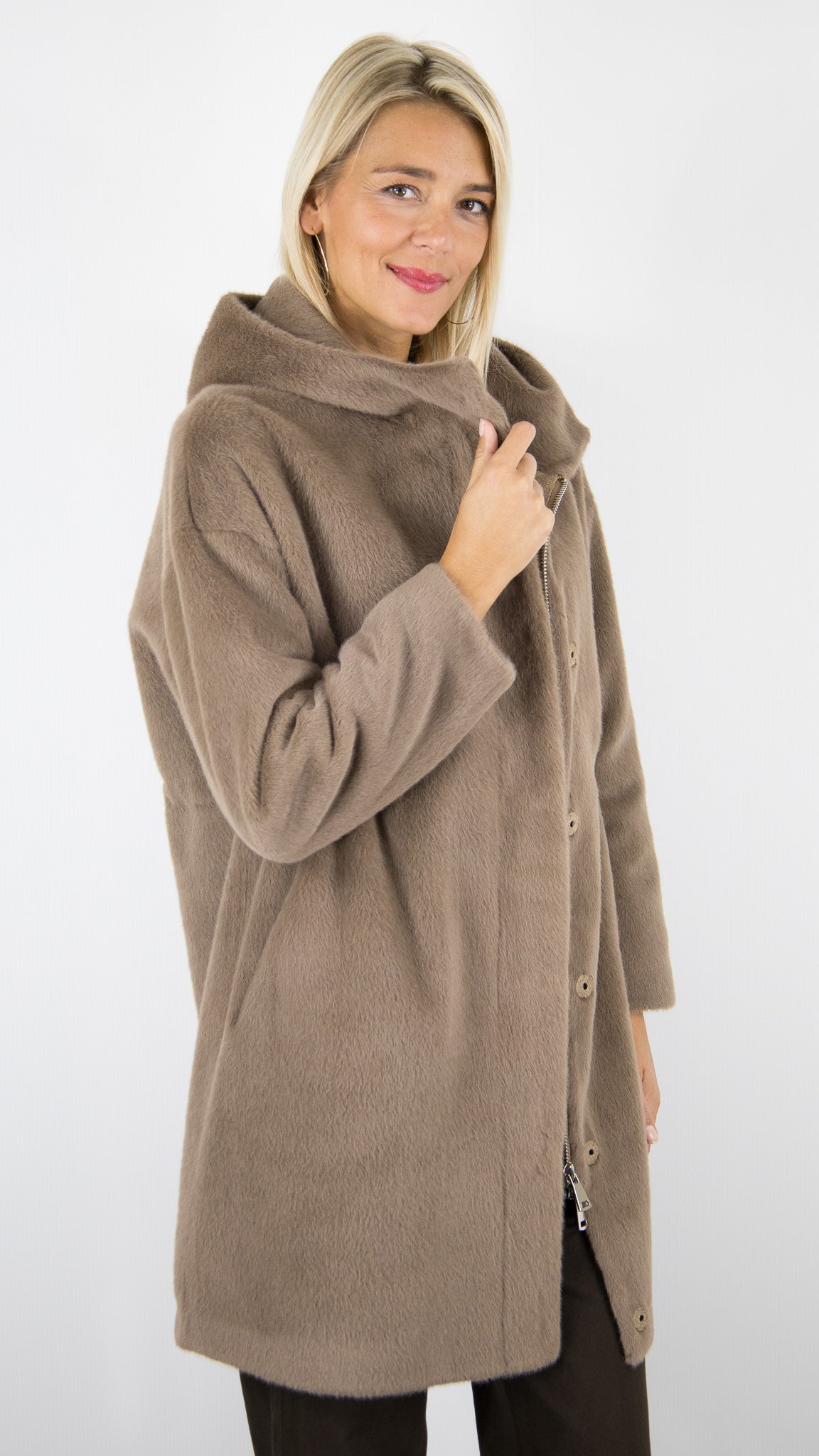 MANTEAU 7/8 EN FAUSSE FOURRURE LOU ANDREA HAPPY PM BEIGE#COLOR_MOKA/ECUREUIL