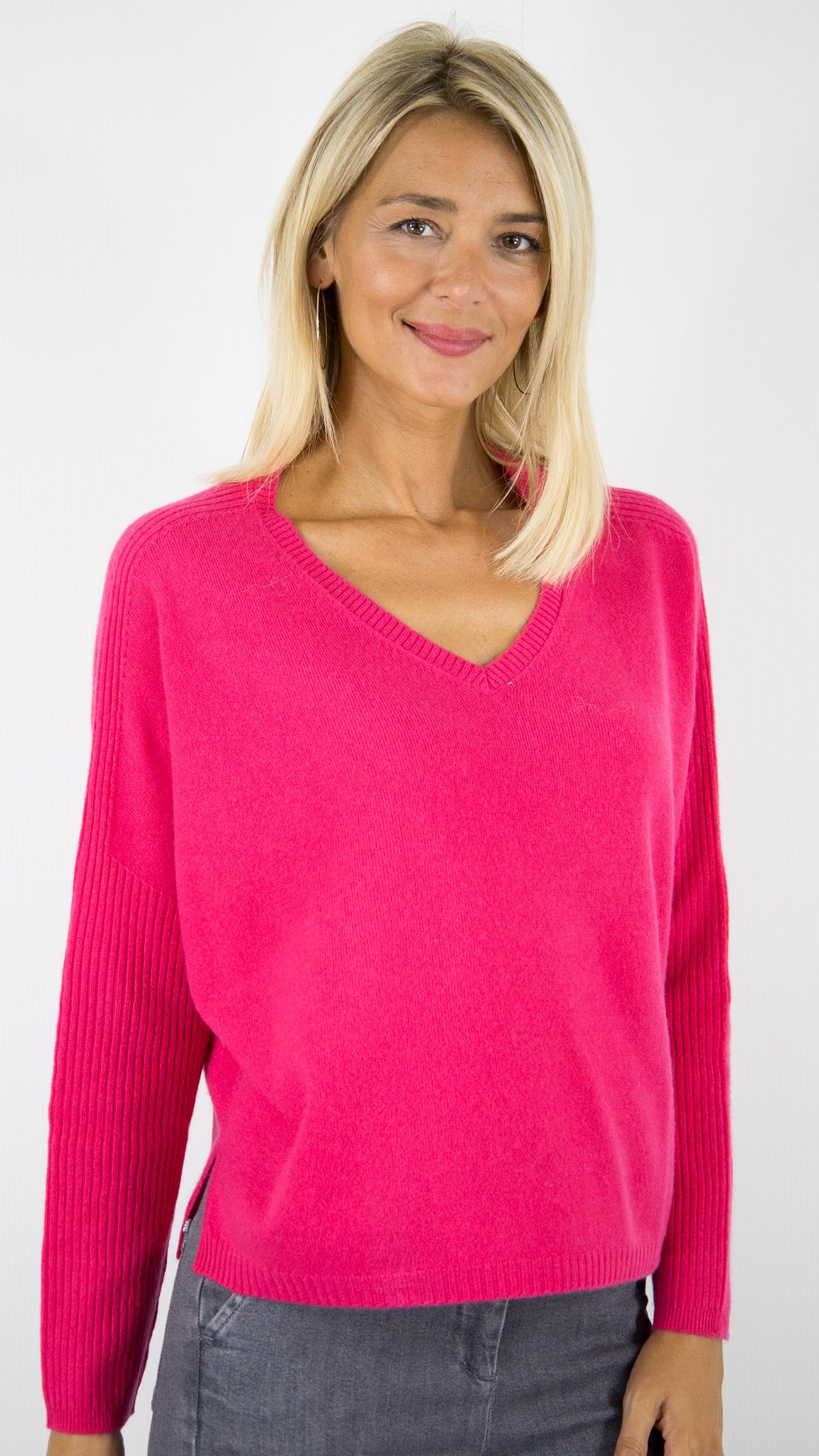 PULL COL V PONCHO EN CACHEMIRE POUR FEMME ESTHEME HJQ269C#COLOR_17114/BARBIE