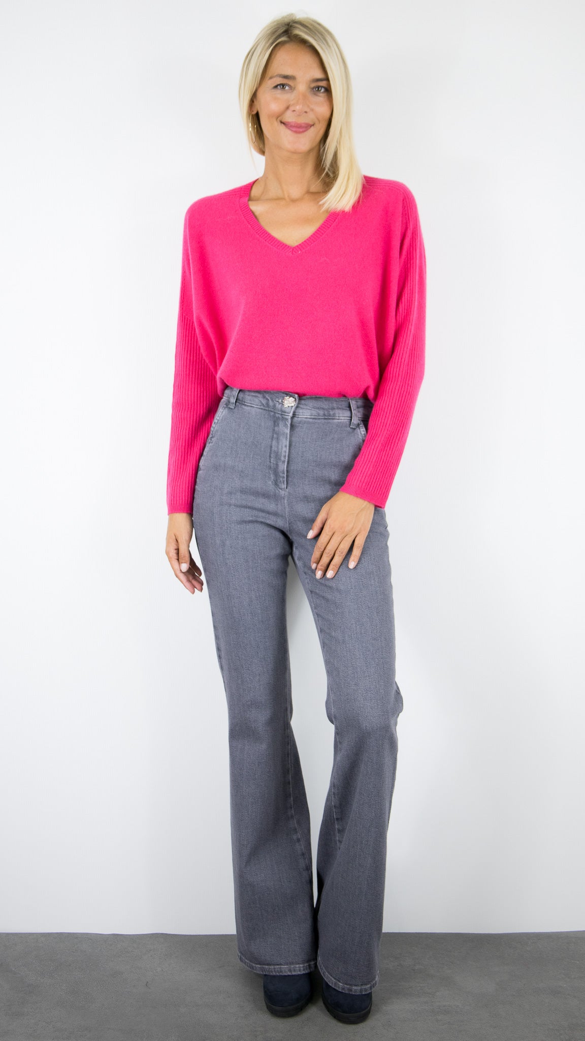 PULL COL V PONCHO EN CACHEMIRE POUR FEMME ESTHEME HJQ269C#COLOR_17114/BARBIE
