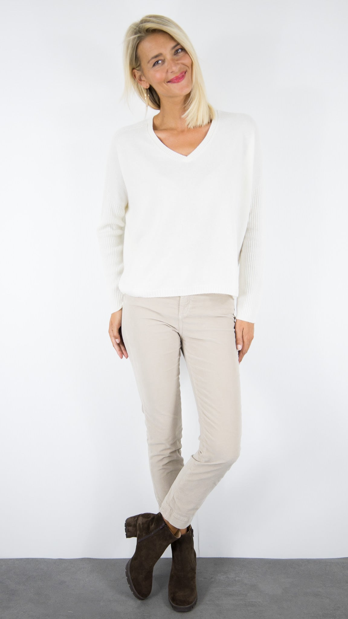 PULL COL V PONCHO EN CACHEMIRE POUR FEMME ESTHEME HJQ269C#COLOR_8322/CREME