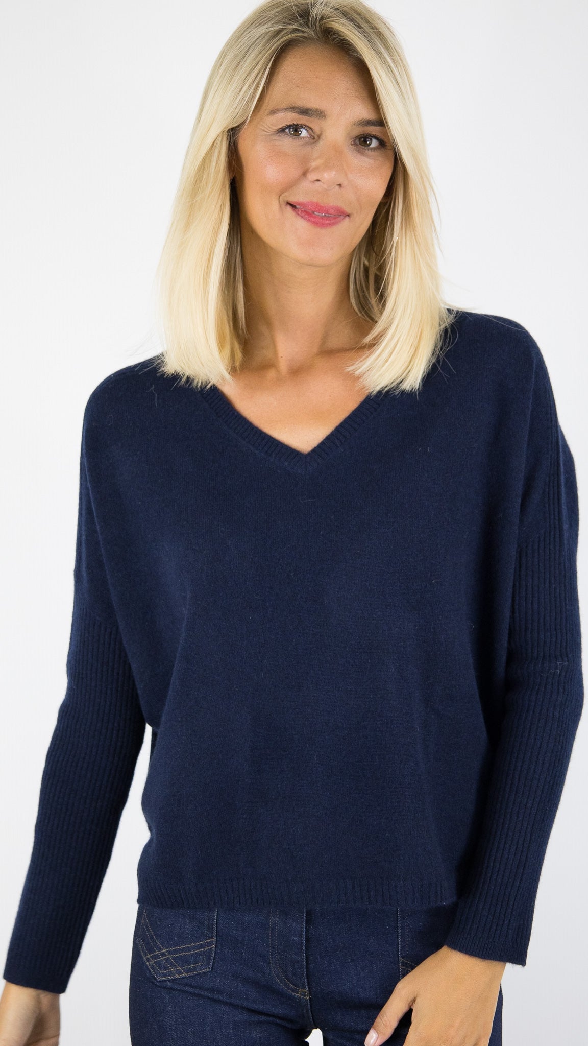 PULL COL V PONCHO EN CACHEMIRE POUR FEMME ESTHEME HJQ269C#COLOR_53370/MARINE