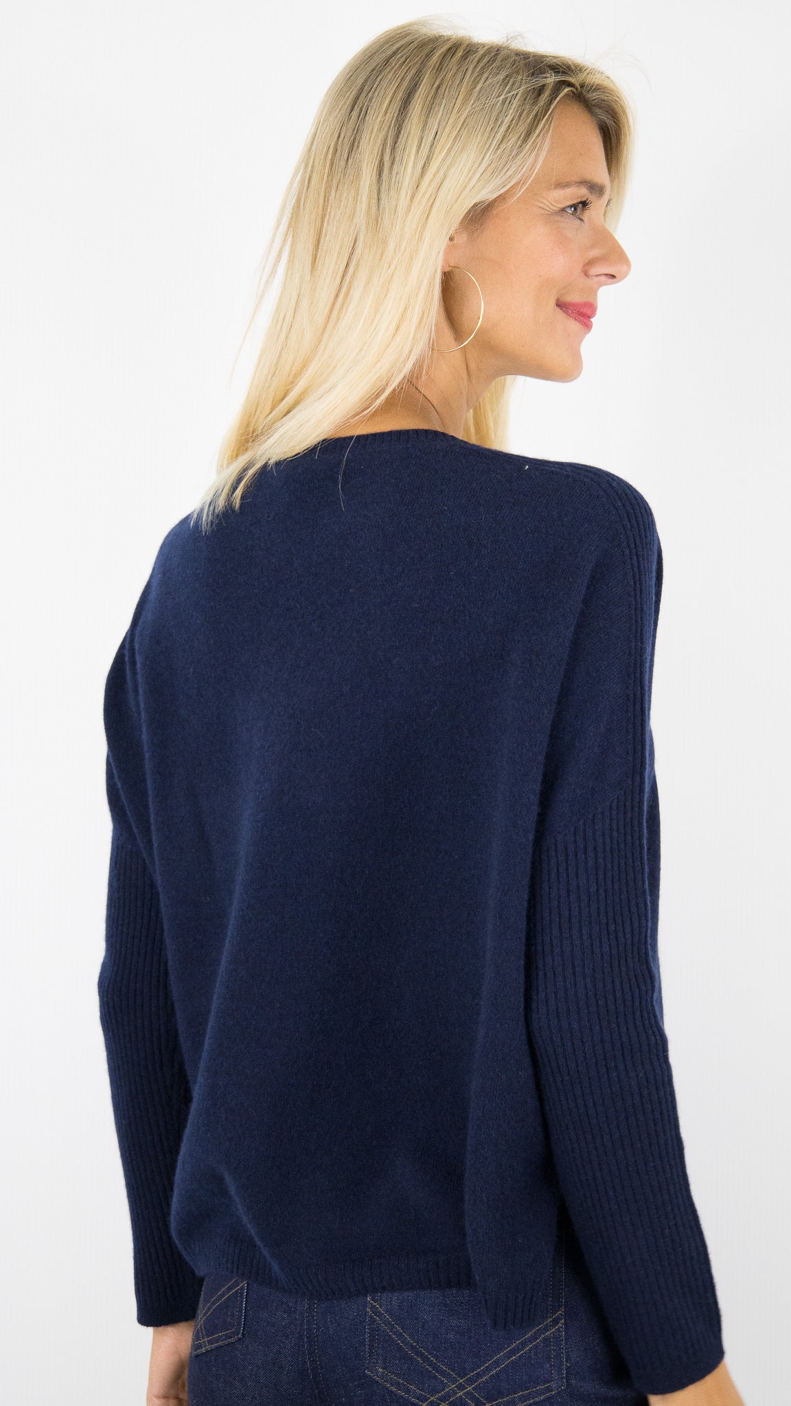 PULL COL V PONCHO EN CACHEMIRE POUR FEMME ESTHEME HJQ269C#COLOR_53370/MARINE