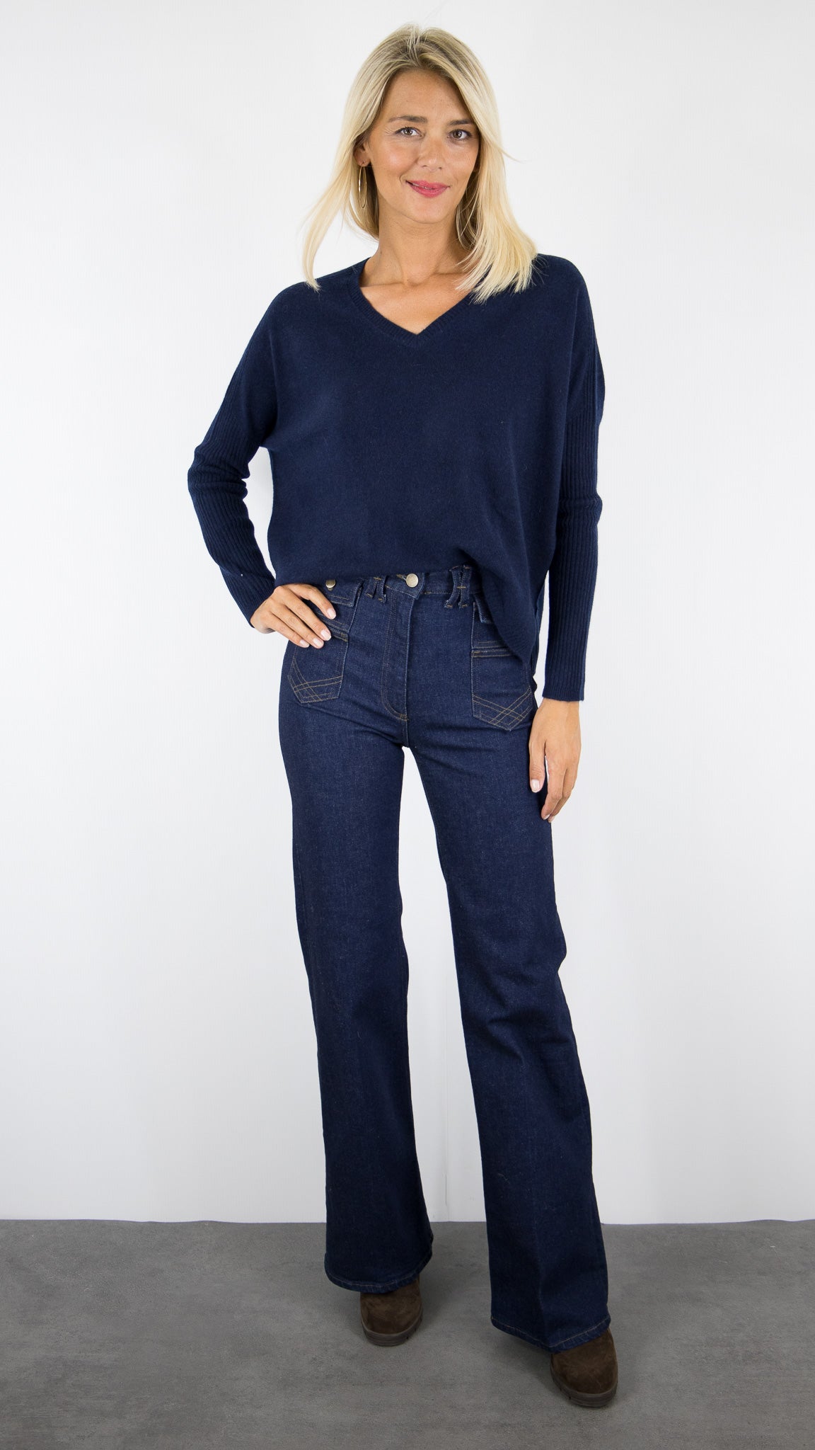 PULL COL V PONCHO EN CACHEMIRE POUR FEMME ESTHEME HJQ269C#COLOR_53370/MARINE