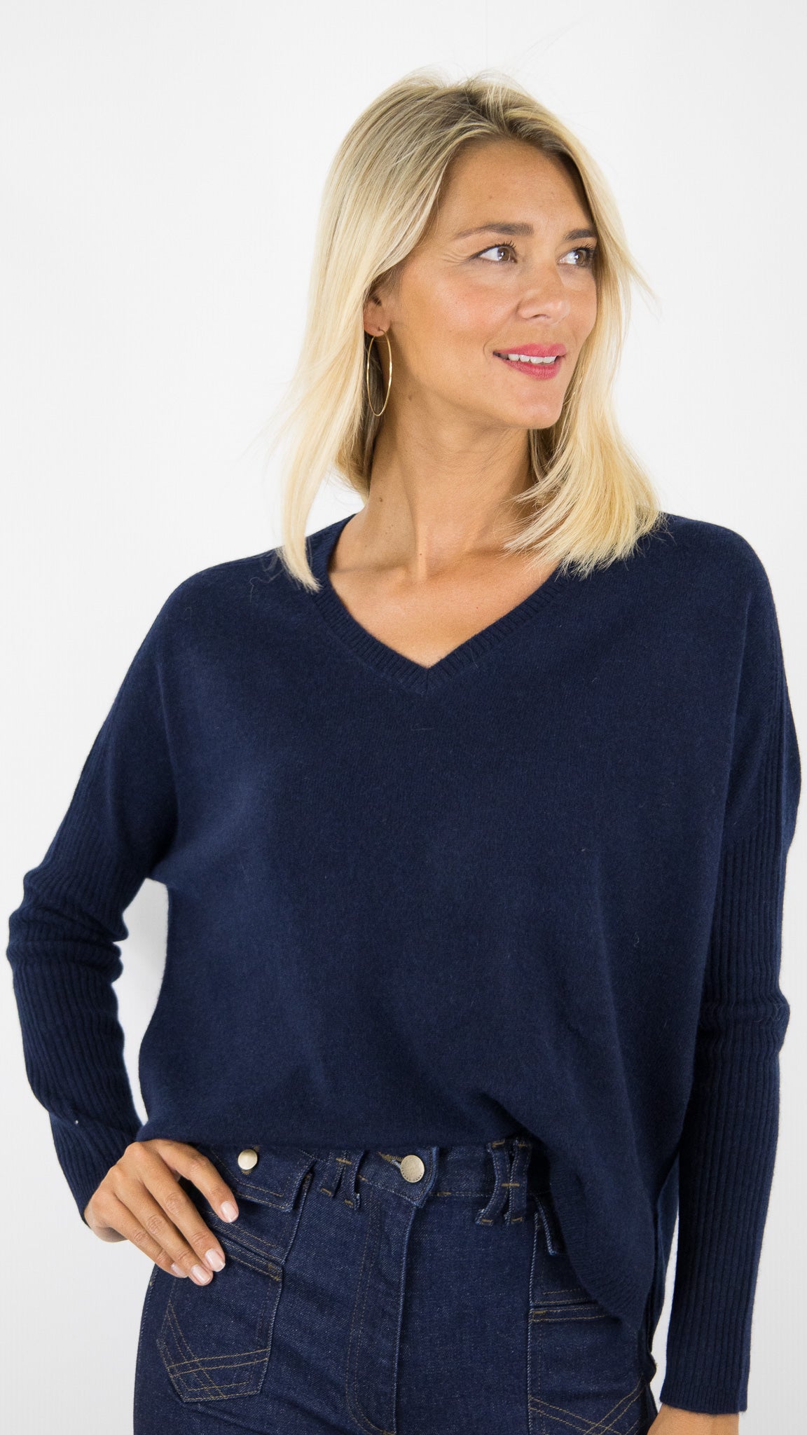 PULL COL V PONCHO EN CACHEMIRE POUR FEMME ESTHEME HJQ269C#COLOR_53370/MARINE