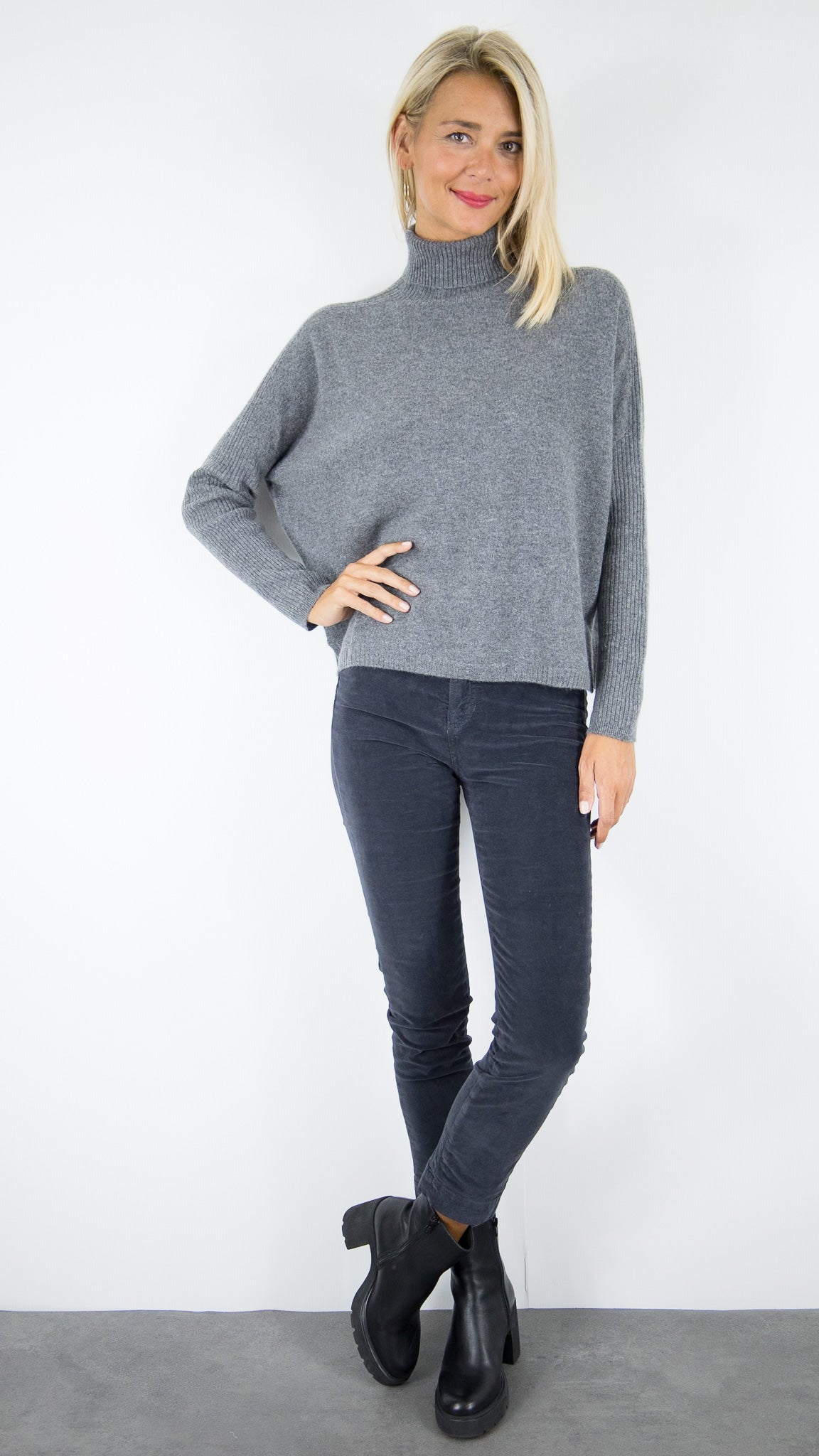 PULL PONCHO COL ROULE EN CACHEMIRE ESTHEME HJQ270C#COLOR_71322/ETAIN