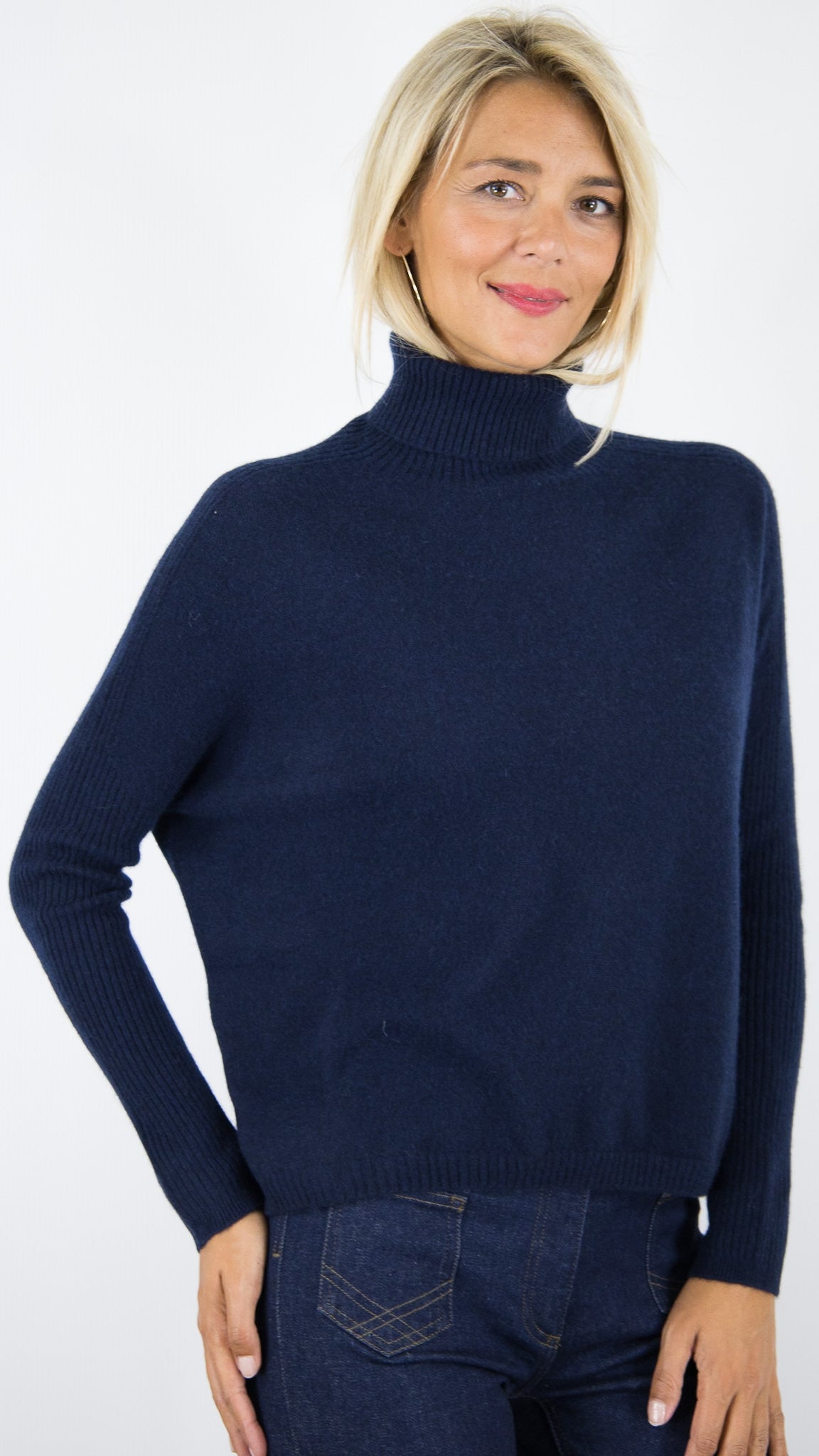 PULL PONCHO COL ROULE EN CACHEMIRE ESTHEME HJQ270C#COLOR_53370/NUIT