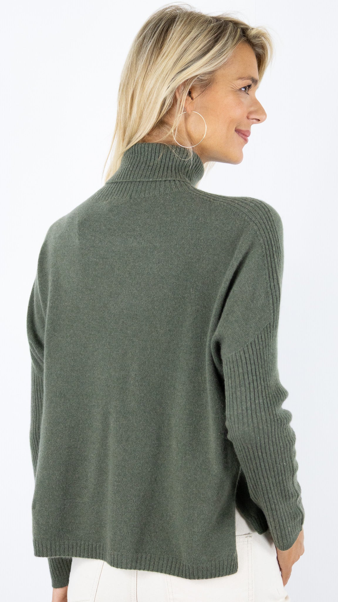 PULL PONCHO COL ROULE EN CACHEMIRE ESTHEME HJQ270C#COLOR_2109/VEGETAL