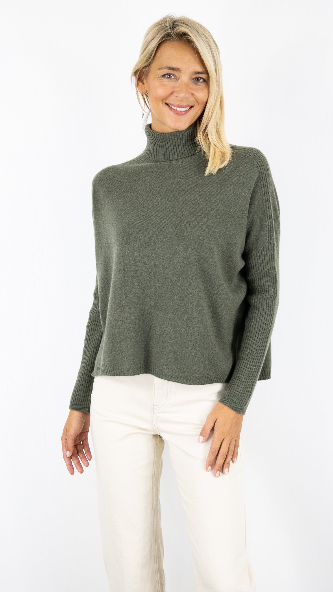 PULL PONCHO COL ROULE EN CACHEMIRE ESTHEME HJQ270C#COLOR_2109/VEGETAL