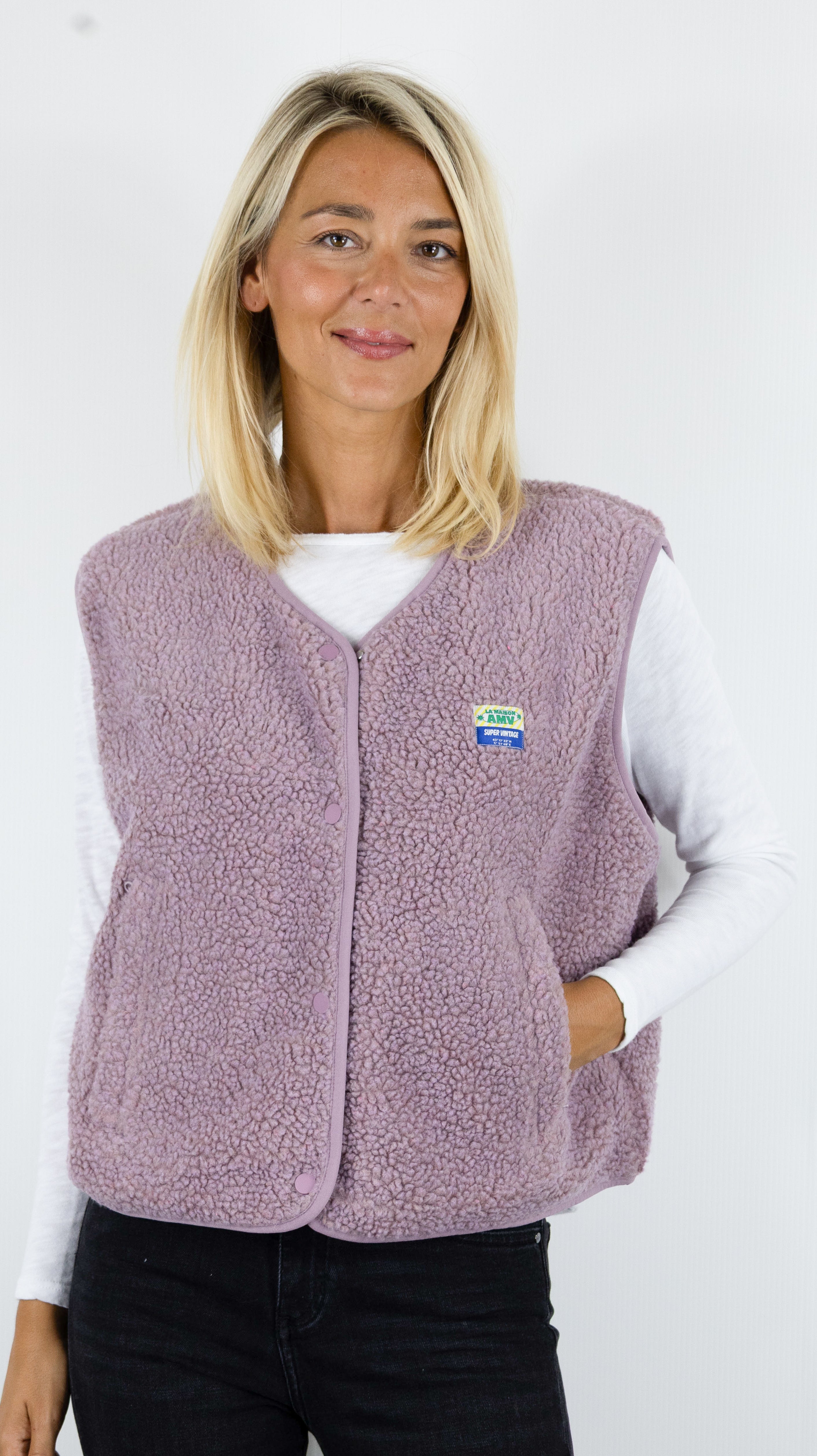 GILET MOUTON SANS MANCHES POUR FEMME AMERICAN VINTAGE HOKTOWN#COLOR_PRUNELLE CHINE