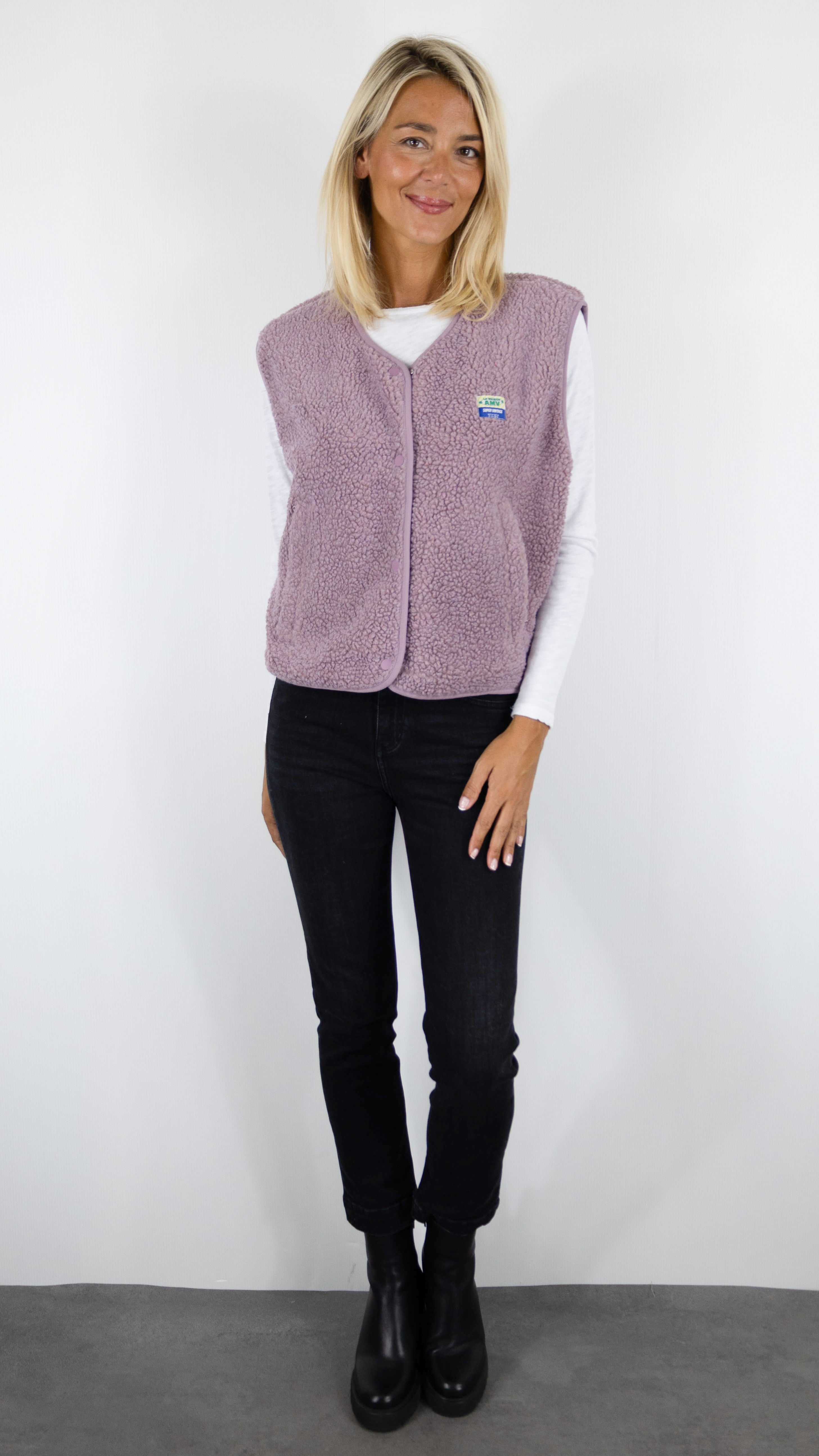 GILET MOUTON SANS MANCHES POUR FEMME AMERICAN VINTAGE HOKTOWN#COLOR_PRUNELLE CHINE