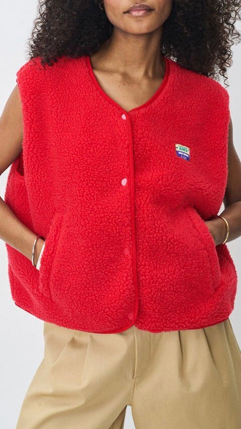 GILET MOUTON SANS MANCHES AMERICAN VINTAGE HOKTOWN#COLOR_FRAISE/ROUGE