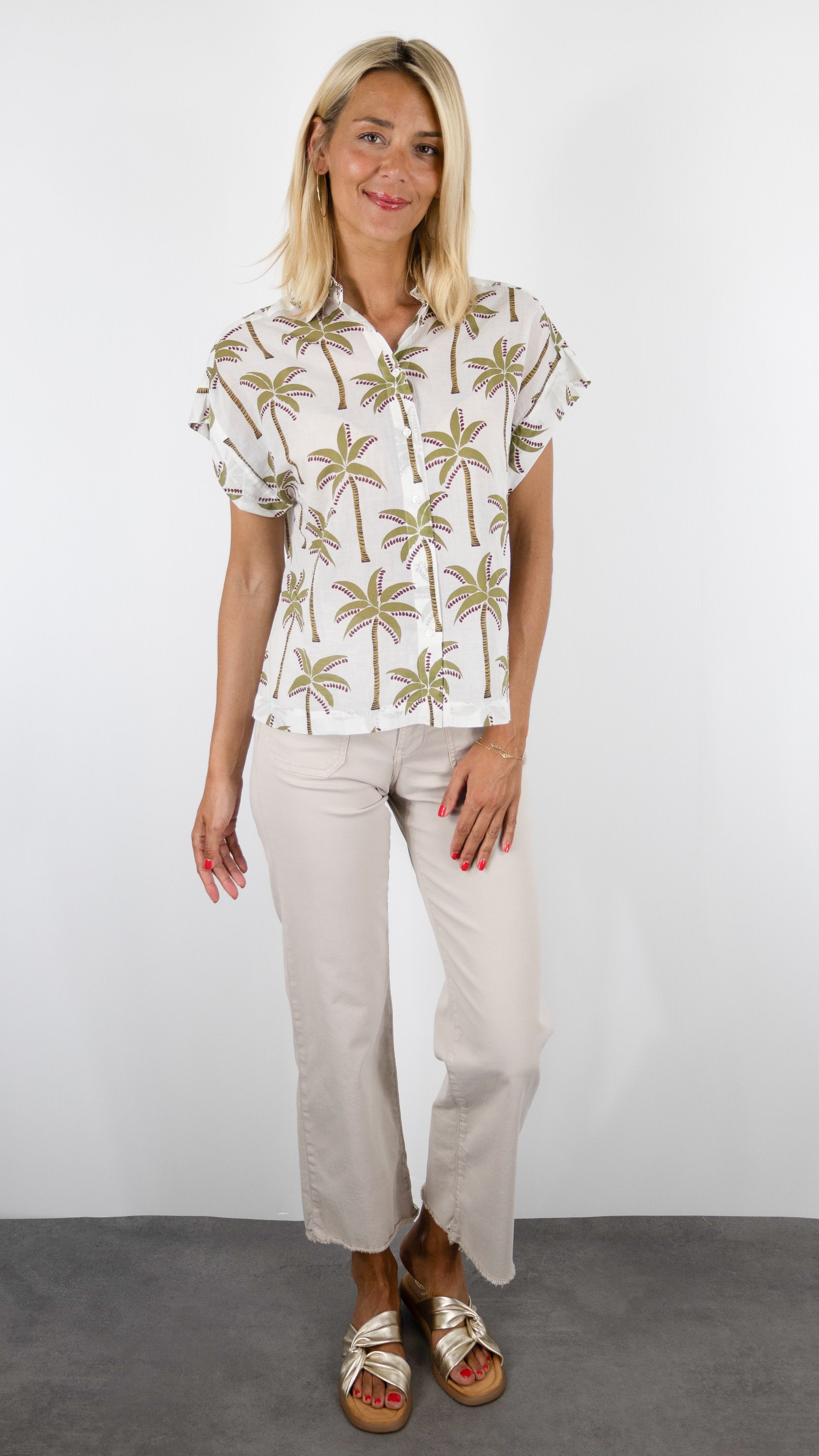 CHEMISE IMPRIME PALMIER MANCHES COURTES EN COTON POUR FEMME CET ETE HARTFORD CARLOS#COLOR_01/BLANC