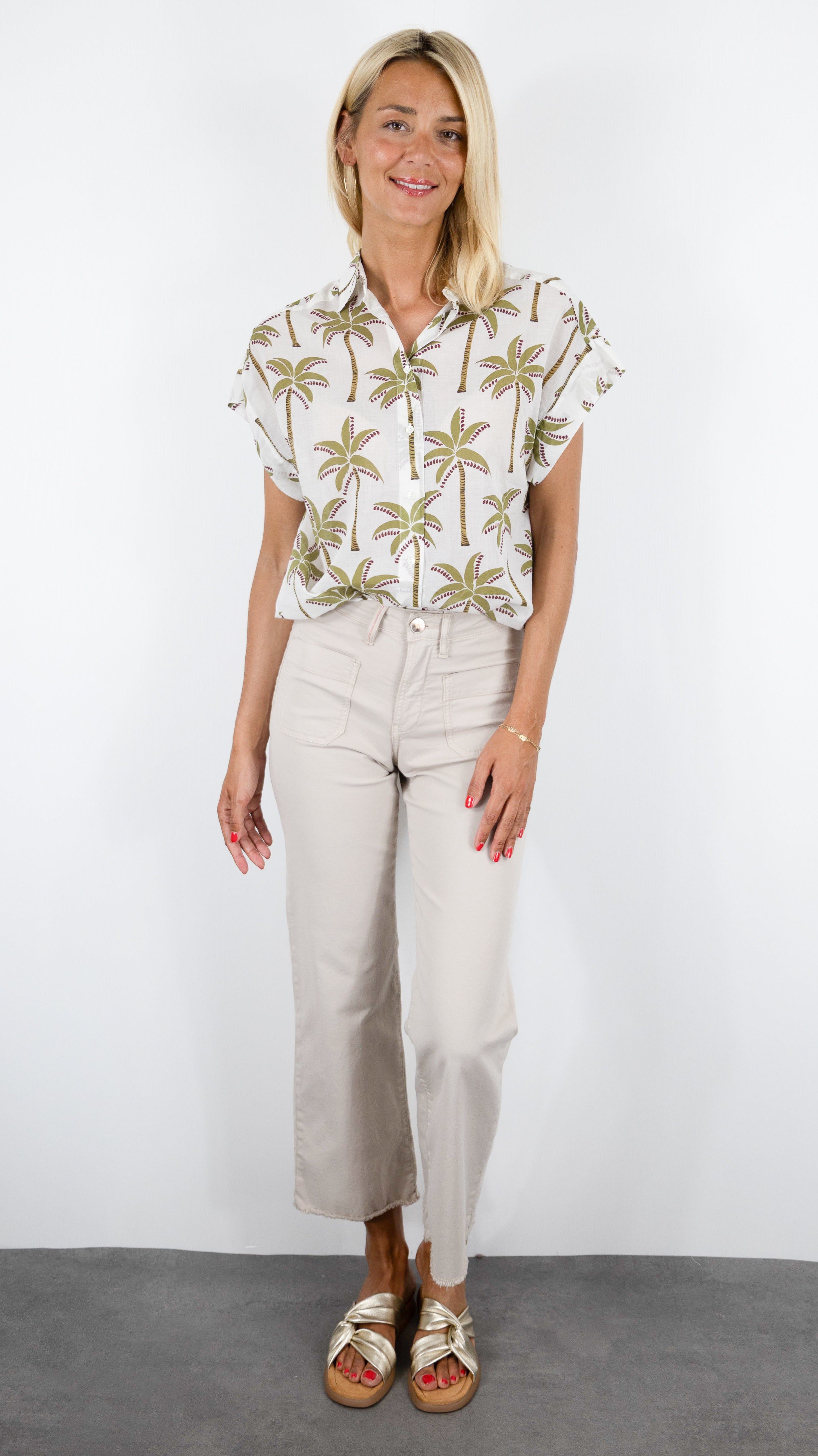 CHEMISE IMPRIME PALMIER MANCHES COURTES EN COTON POUR FEMME CET ETE HARTFORD CARLOS#COLOR_01/BLANC