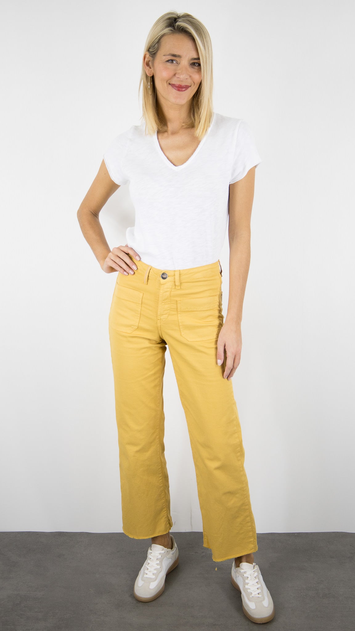 PANTALON 7/8 LARGE POUR FEMME ISLOW HOPE LIGHT GABARDINE#COLOR_AMBRE/SAFRAN JAUNE