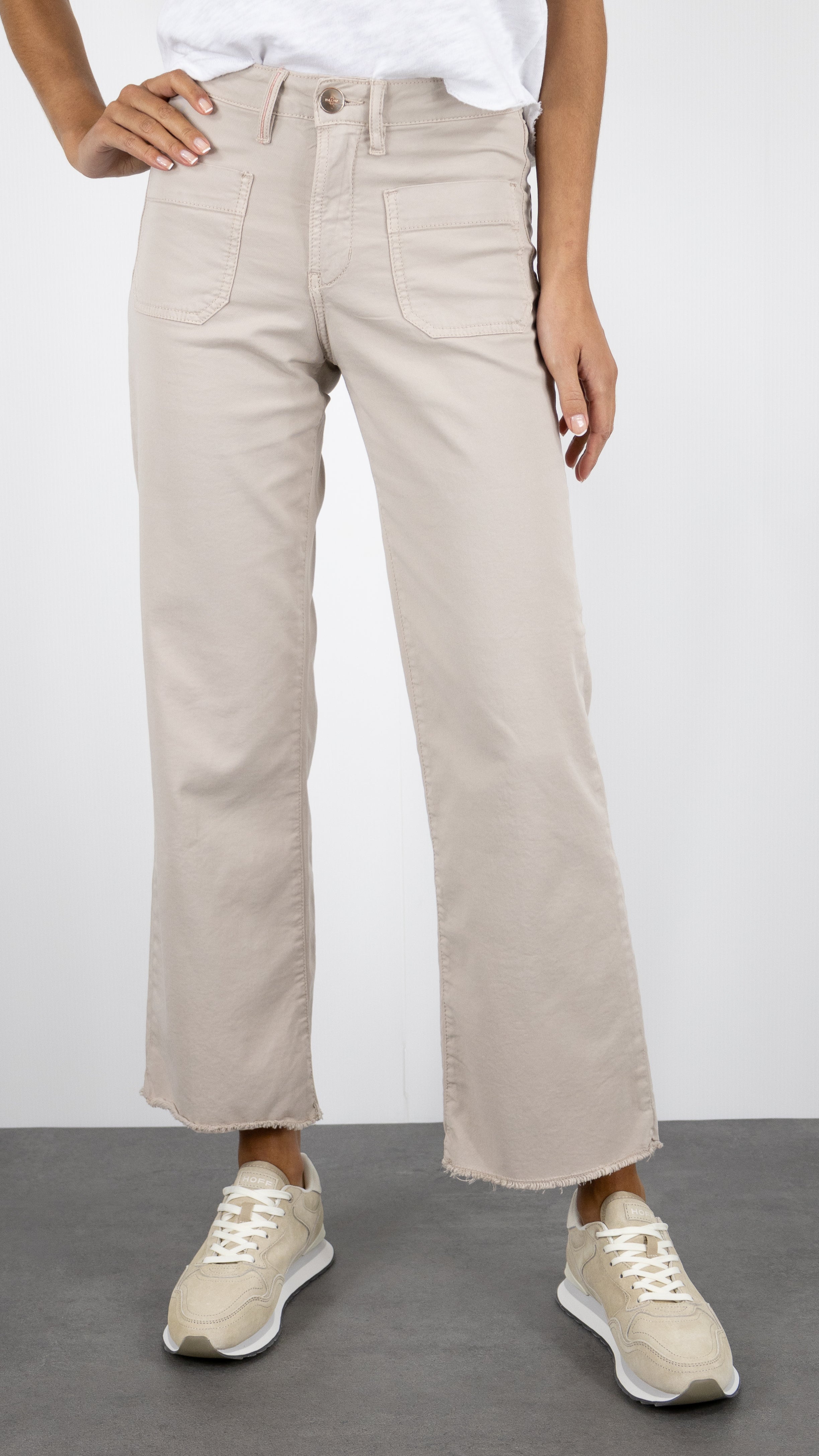 PANTALON 7/8 LARGE BAS FRANGE POUR FEMME ISLOW HOPE LIGHT GABARDINE STRETCH#COLOR_ARIDE/BEIGE