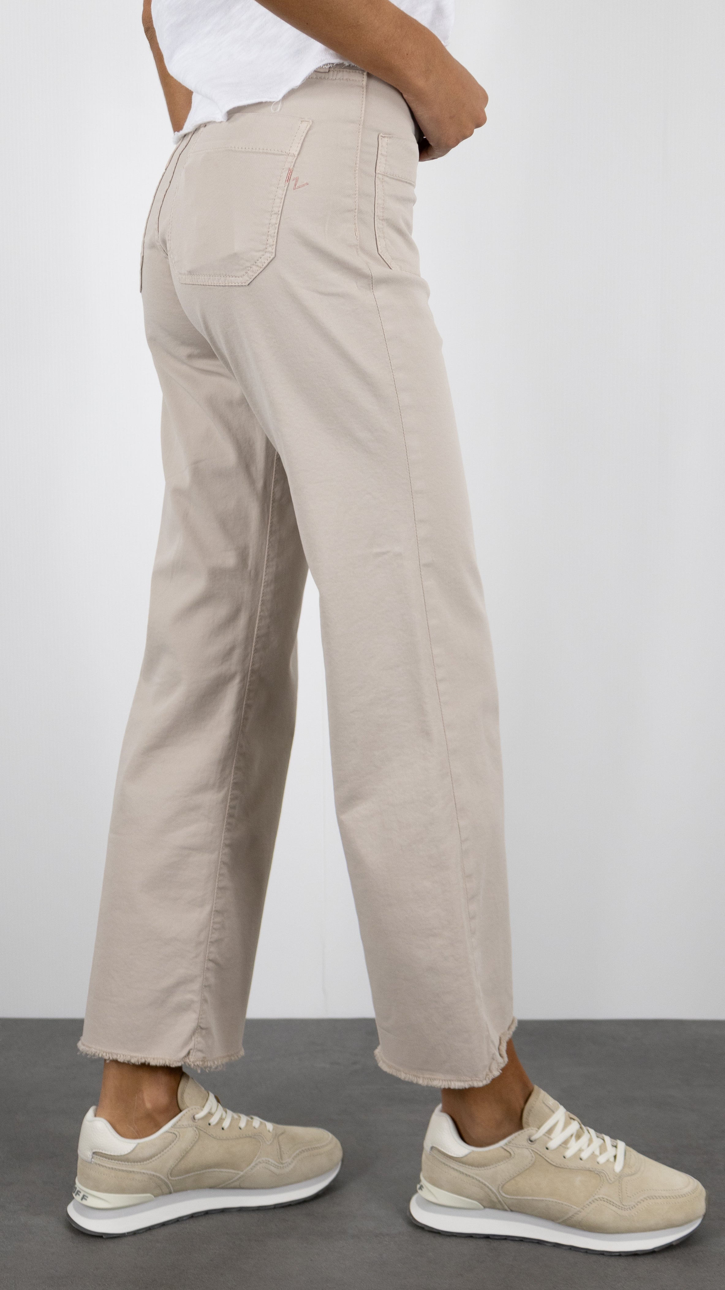 PANTALON 7/8 LARGE BAS FRANGE POUR FEMME ISLOW HOPE LIGHT GABARDINE STRETCH#COLOR_ARIDE/BEIGE