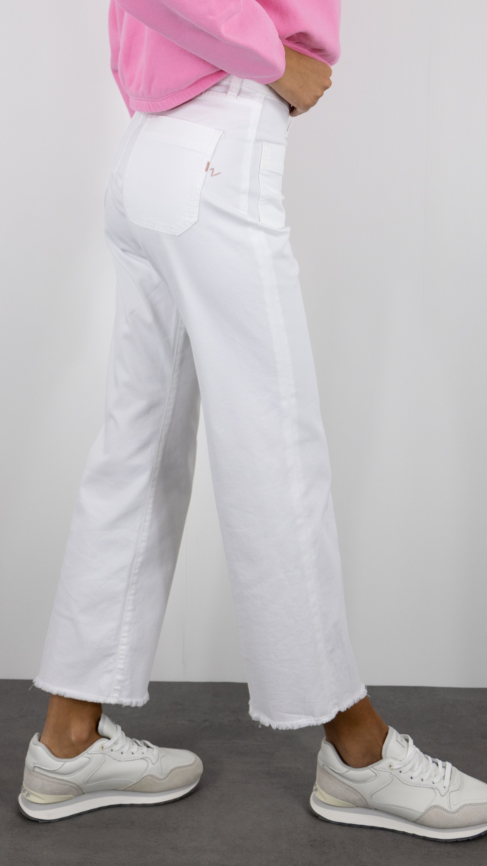 PANTALON 7/8 LARGE BAS FRANGE POUR FEMME ISLOW HOPE LIGHT GABARDINE STRETCH#COLOR_BLANC