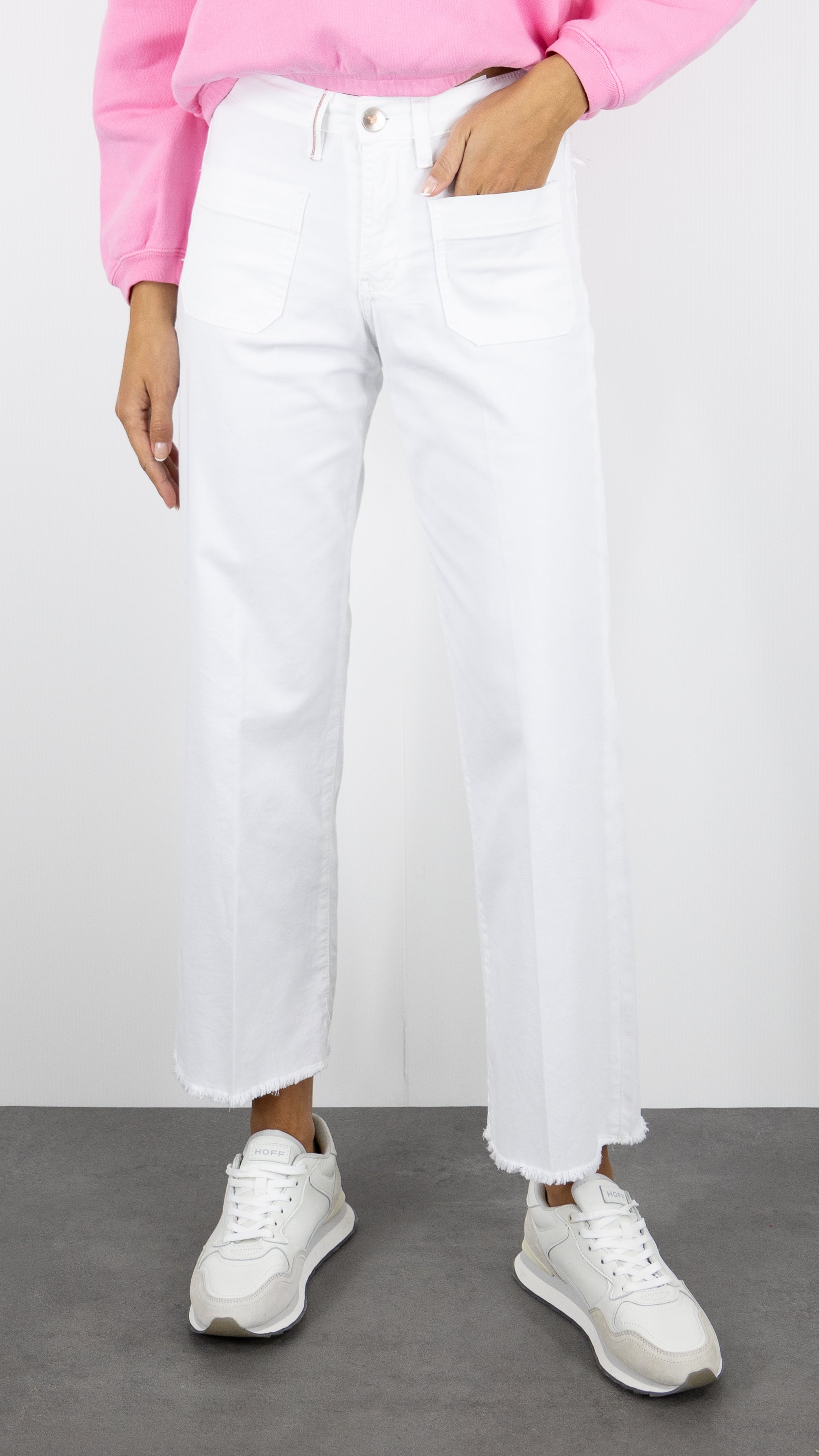 PANTALON 7/8 LARGE BAS FRANGE POUR FEMME ISLOW HOPE LIGHT GABARDINE STRETCH#COLOR_BLANC