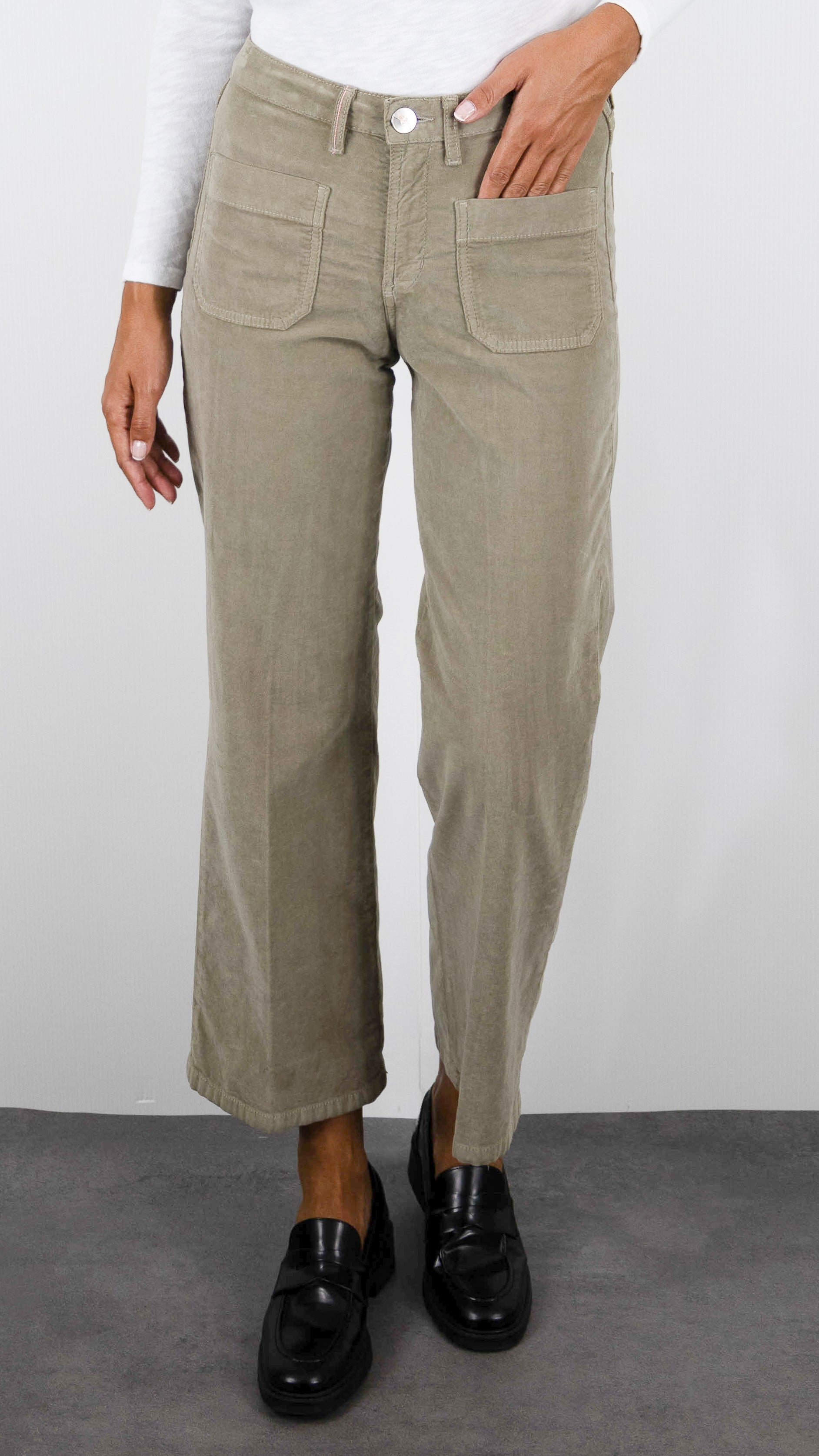 PANTALON EVASE 7/8 EN VELOURS POUR FEMME ISLOW HOPE PALATINE CORD#COLOR_SPHAIGNE/TAUPE CLAIR