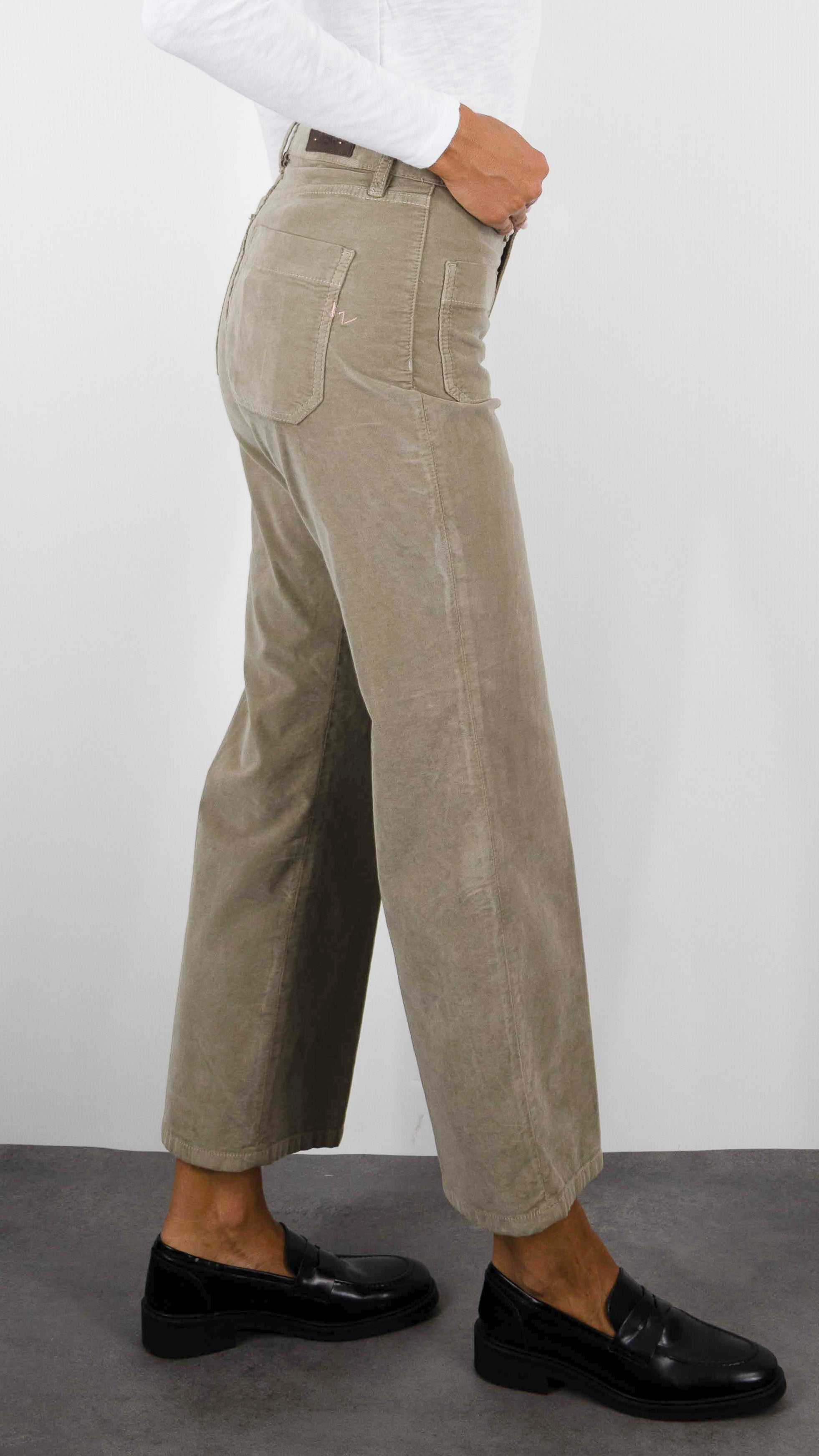 PANTALON EVASE 7/8 EN VELOURS POUR FEMME ISLOW HOPE PALATINE CORD#COLOR_SPHAIGNE/TAUPE CLAIR