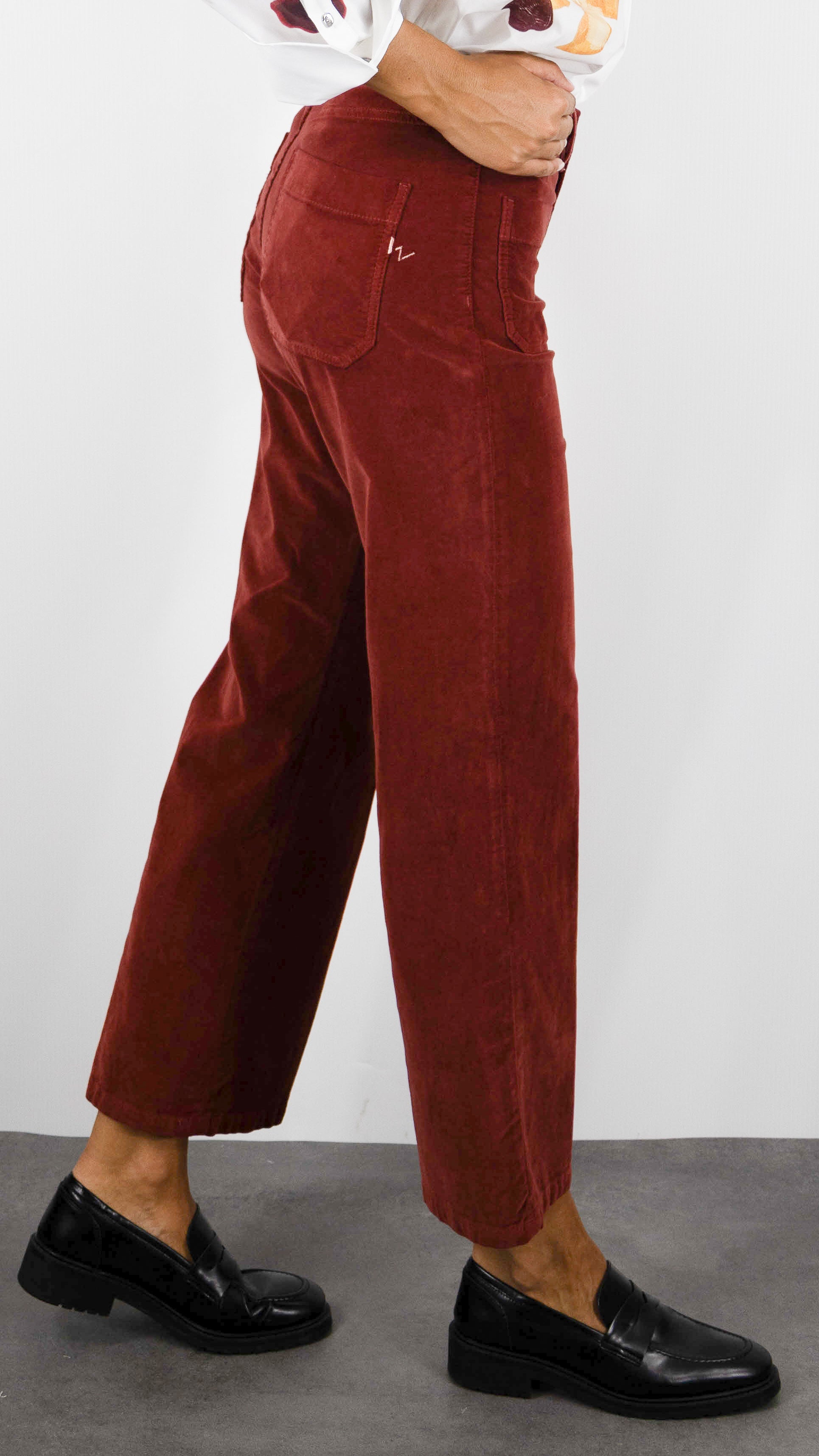 PANTALON EVASE 7/8 EN VELOURS POUR FEMME ISLOW HOPE PALATINE CORD#COLOR_TERRE CUITE/BRIQUE