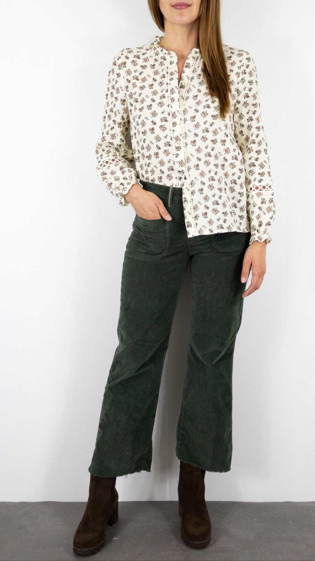 PANTALON DROIT EN VELOURS PALATINE  ISLOW HOPE PALATINE CORD RECALL#COLOR_FEUILLE/VERT BOUTEILLE