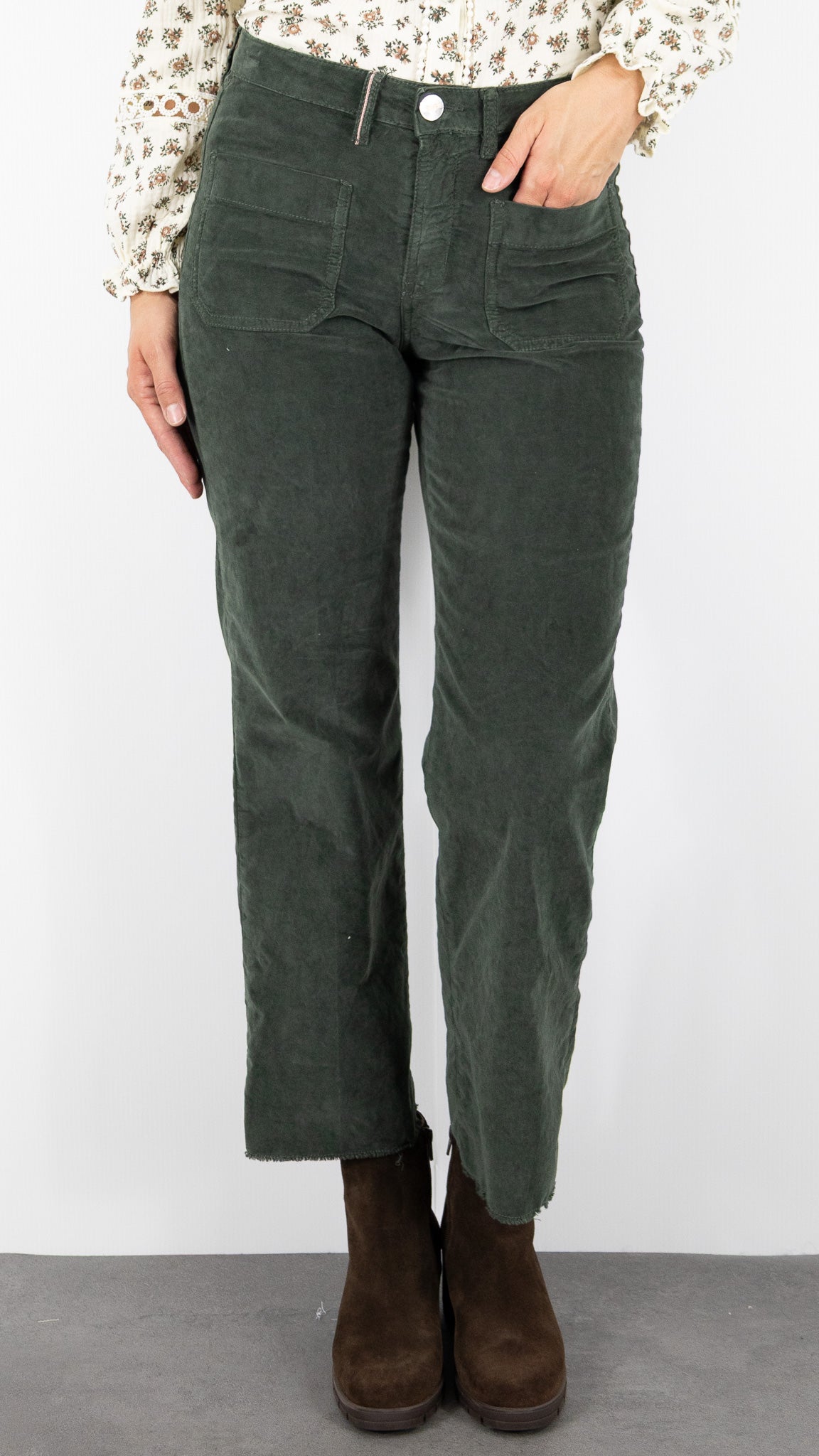 PANTALON DROIT EN VELOURS PALATINE  ISLOW HOPE PALATINE CORD RECALL#COLOR_FEUILLE/VERT BOUTEILLE