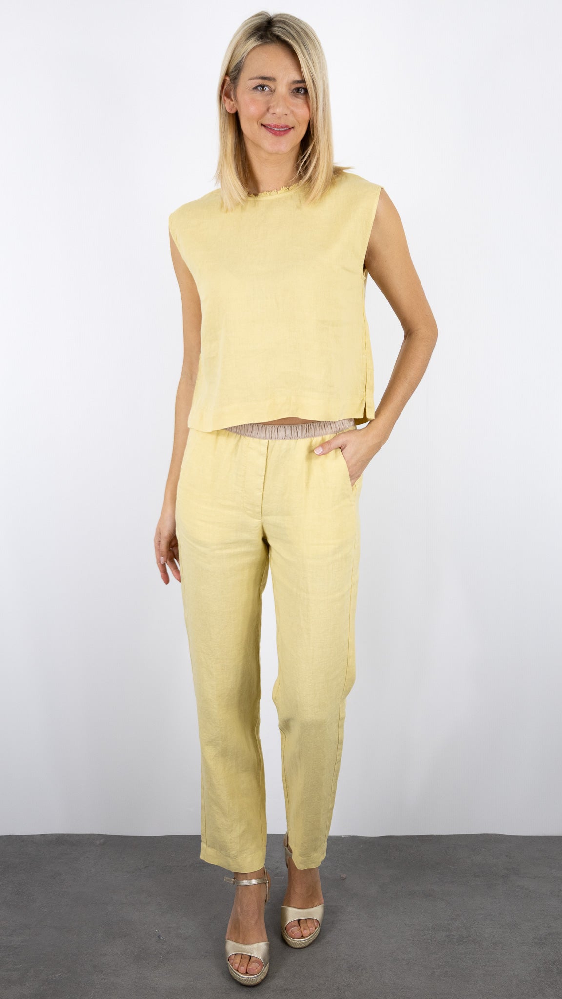 TOP COURT SANS MANCHES EN LIN POUR FEMME HARTFORD HOWI#COLOR_23/CORN JAUNE