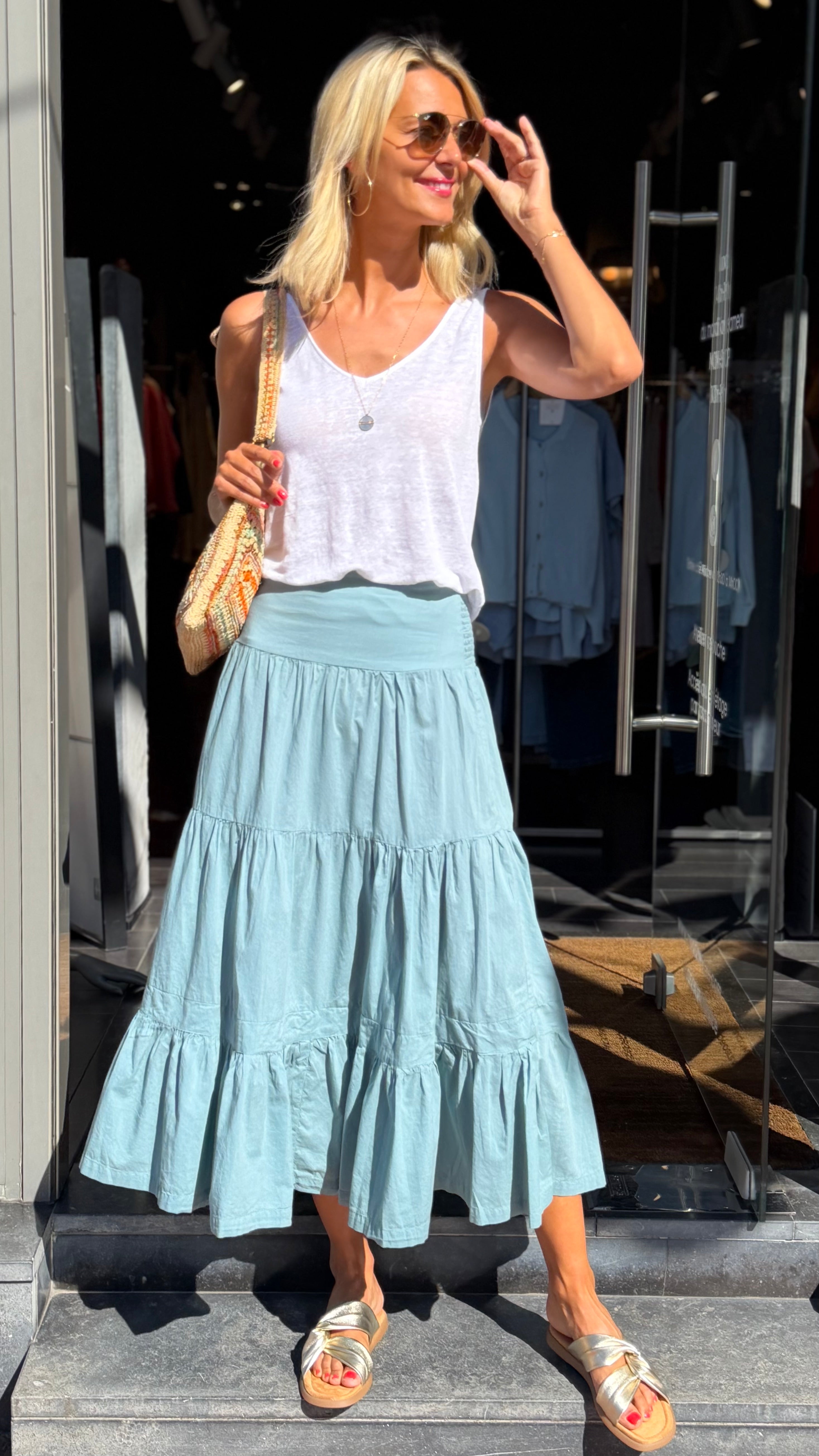 JUPE A VOLANTS EN COTON COLORES 2422.99#COLOR_2691/MINERAL BLUE