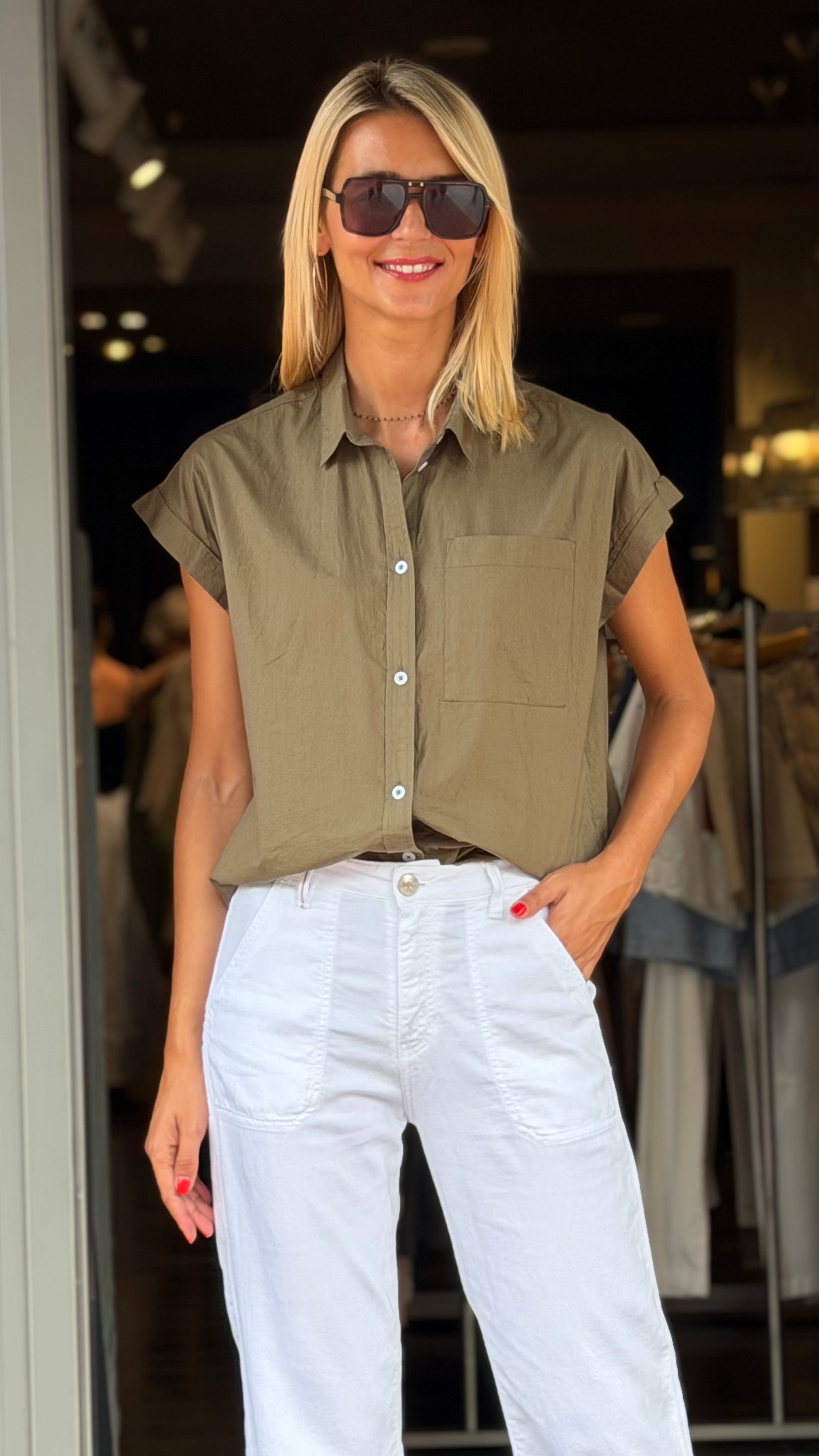CHEMISE SANS MANCHES EN COTON KAKI MKT CLADY