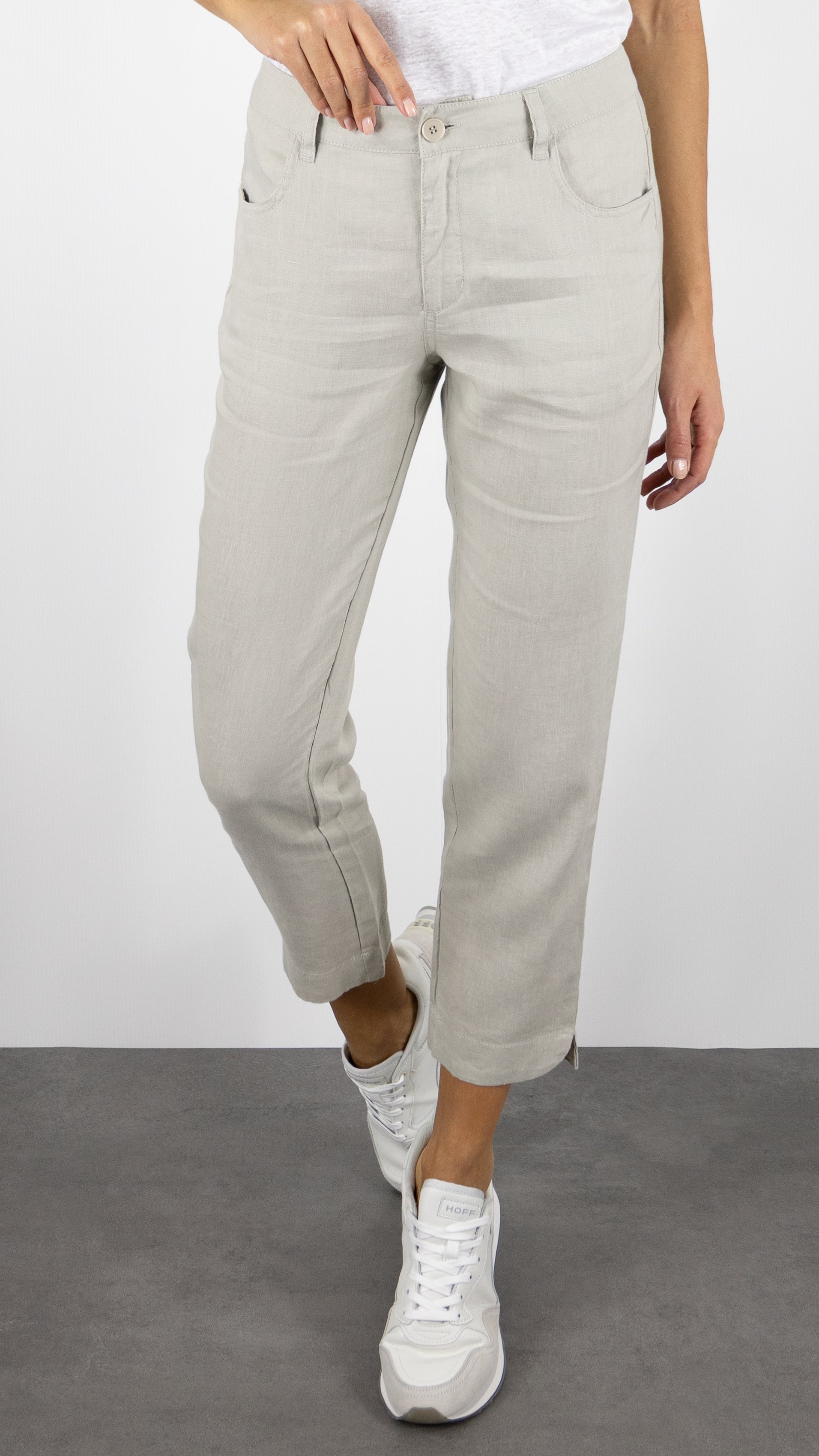 PANTALON COUPE CIGARETTE EN LIN BENSIMON IPANEMA#COLOR_CHANVRE/GREIGE