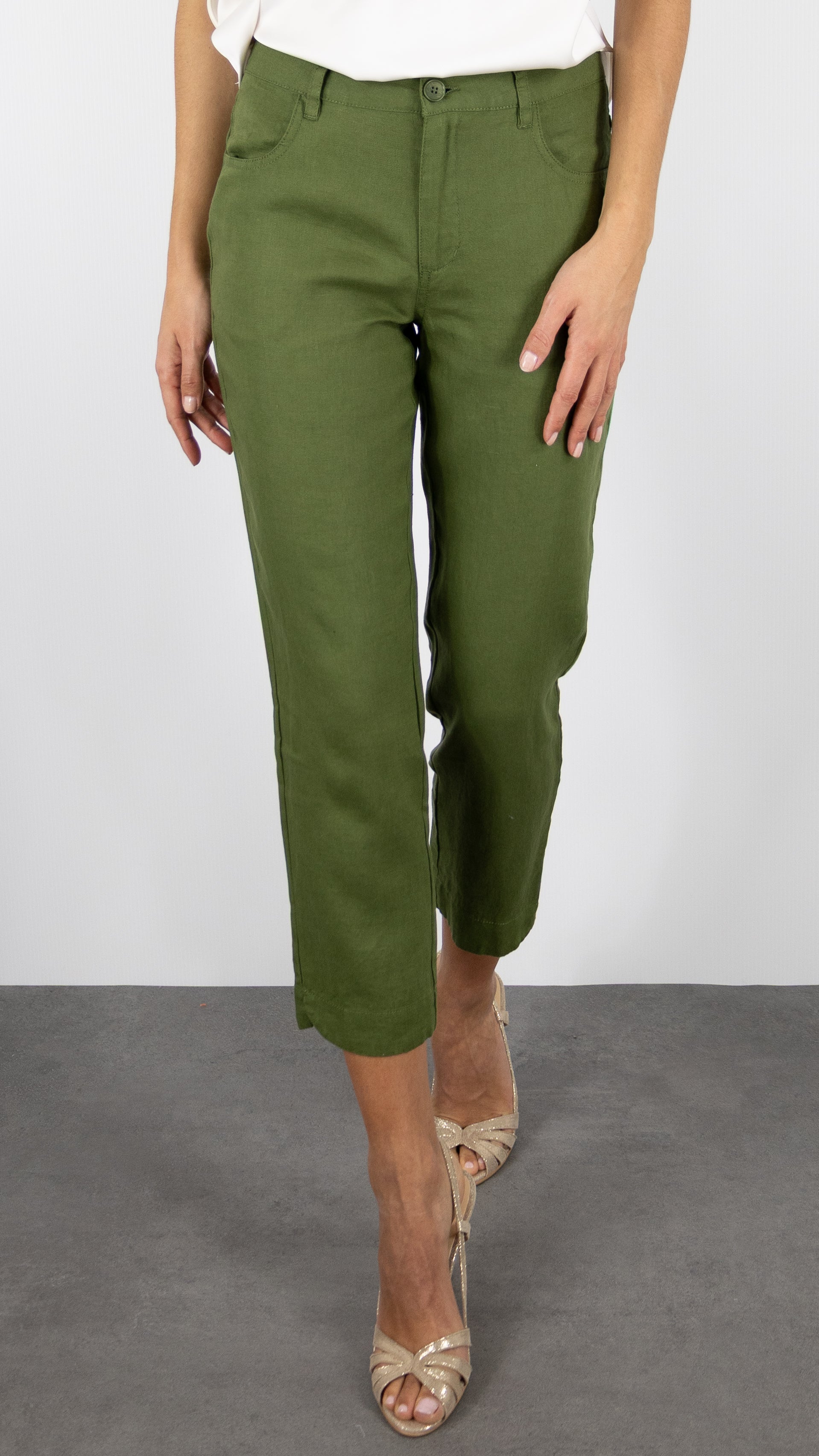 PANTALON COUPE CIGARETTE EN LIN BENSIMON IPANEMA#COLOR_CYPRES/KAKI