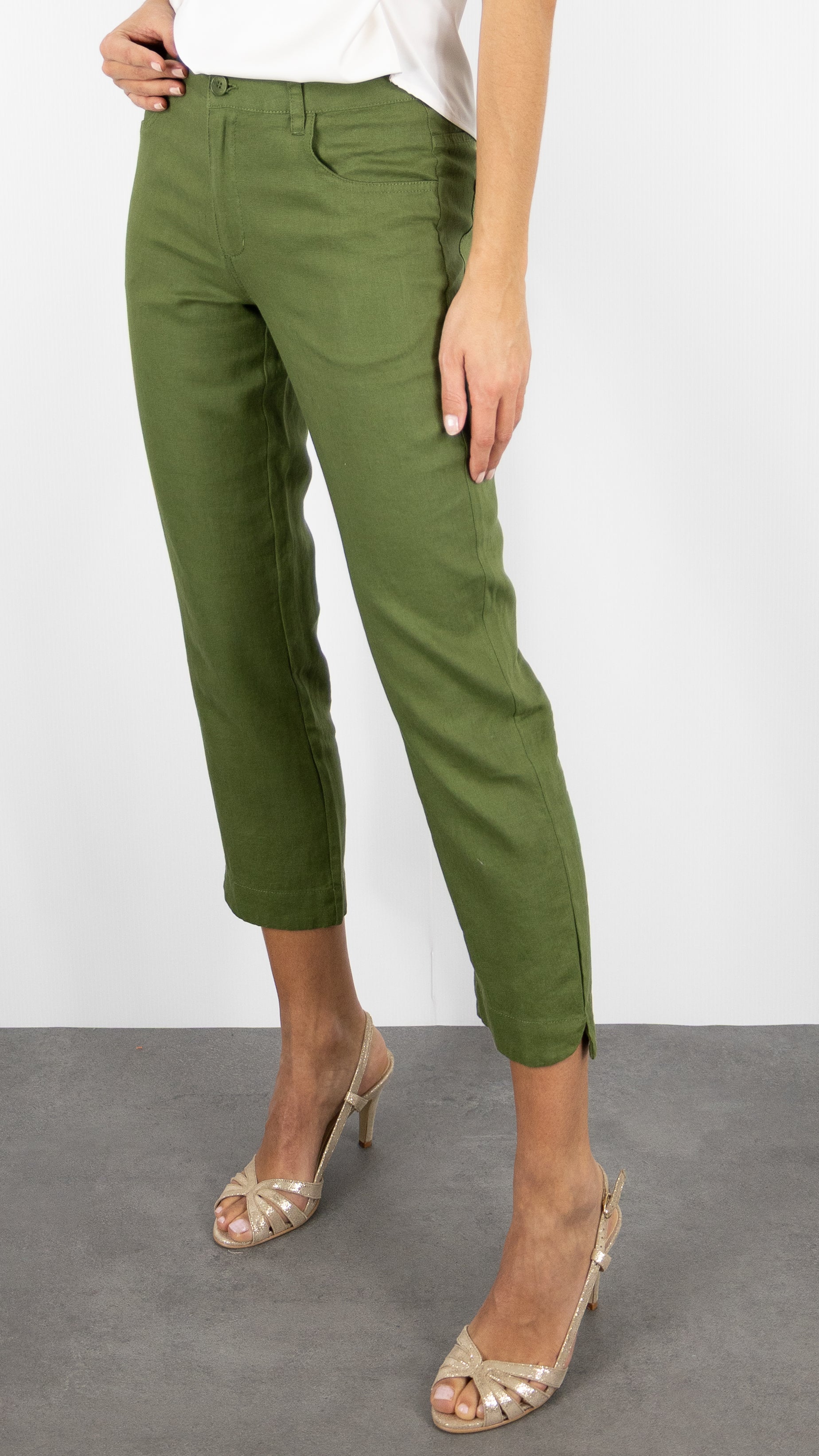 PANTALON COUPE CIGARETTE EN LIN BENSIMON IPANEMA#COLOR_CYPRES/KAKI