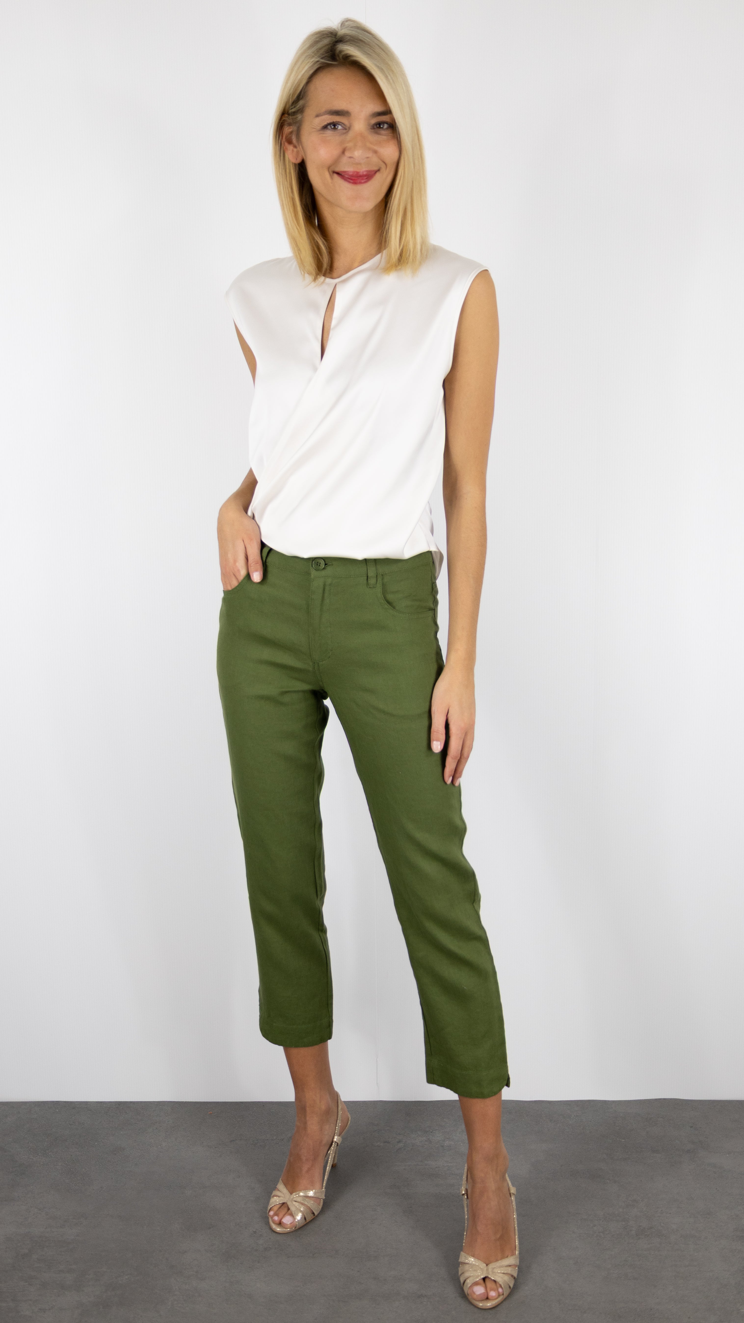 PANTALON COUPE CIGARETTE EN LIN BENSIMON IPANEMA#COLOR_CYPRES/KAKI