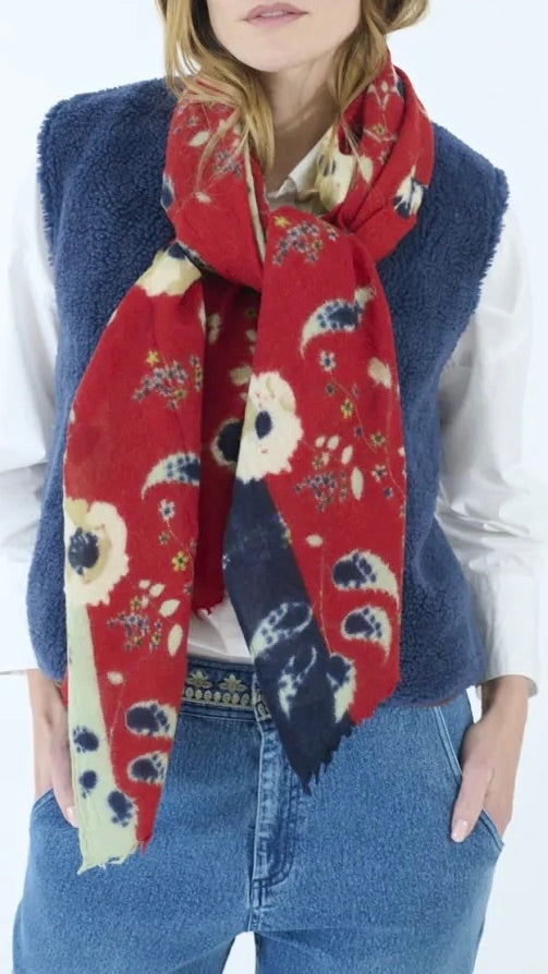ECHARPE en laine imprime fleuri STORIATIPIC ISIS#COLOR_ROUGE
