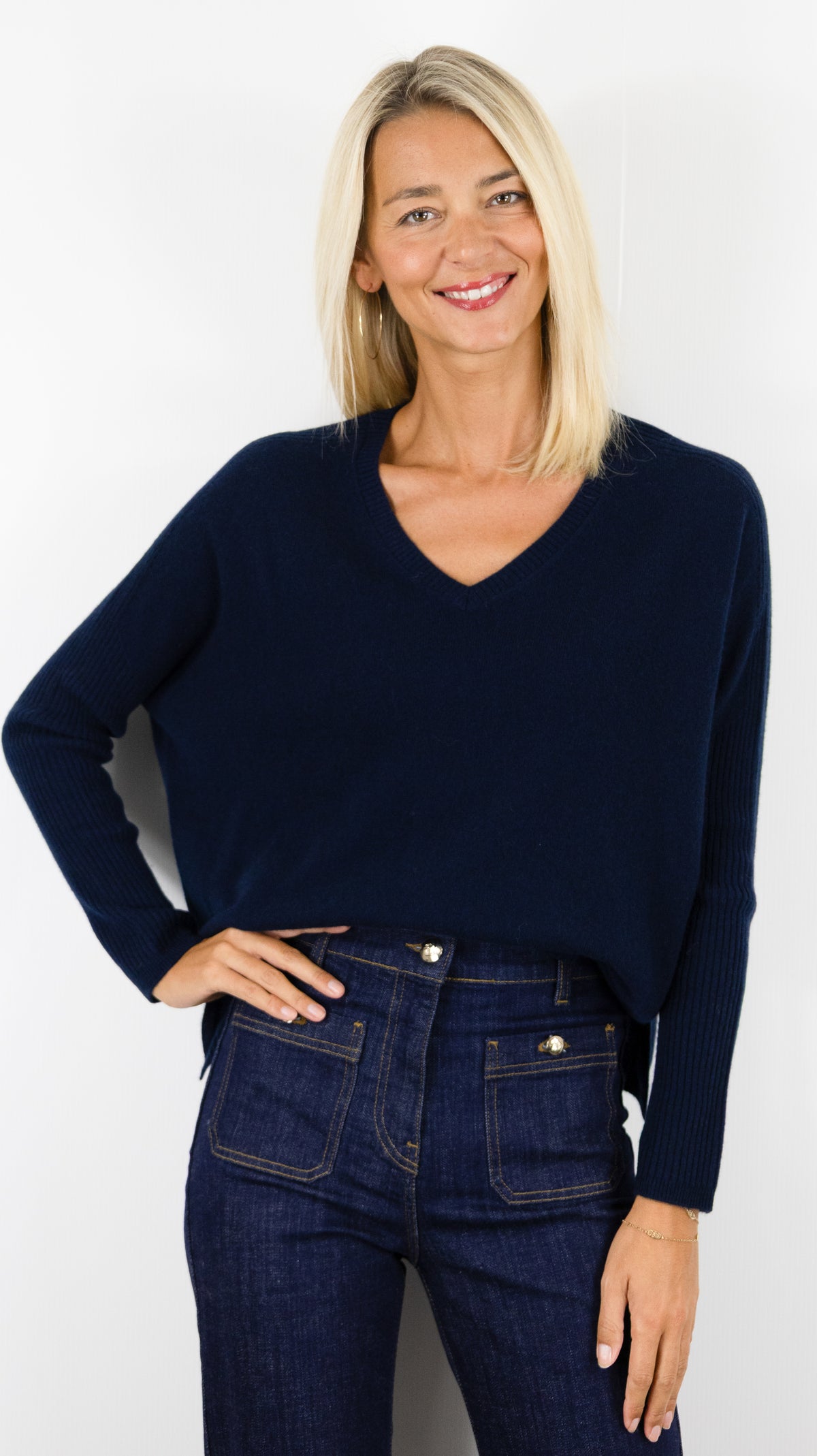 PULL COL V AMPLE EN CACHEMIRE ESTHEME HJQ269C#COLOR_53370/NUIT MARINE