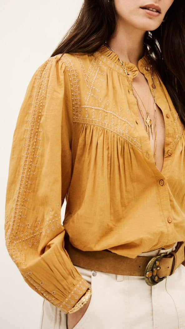 BLOUSE BRODEE EN COTON BA&SH#COLOR_SABLE/SAFRAN