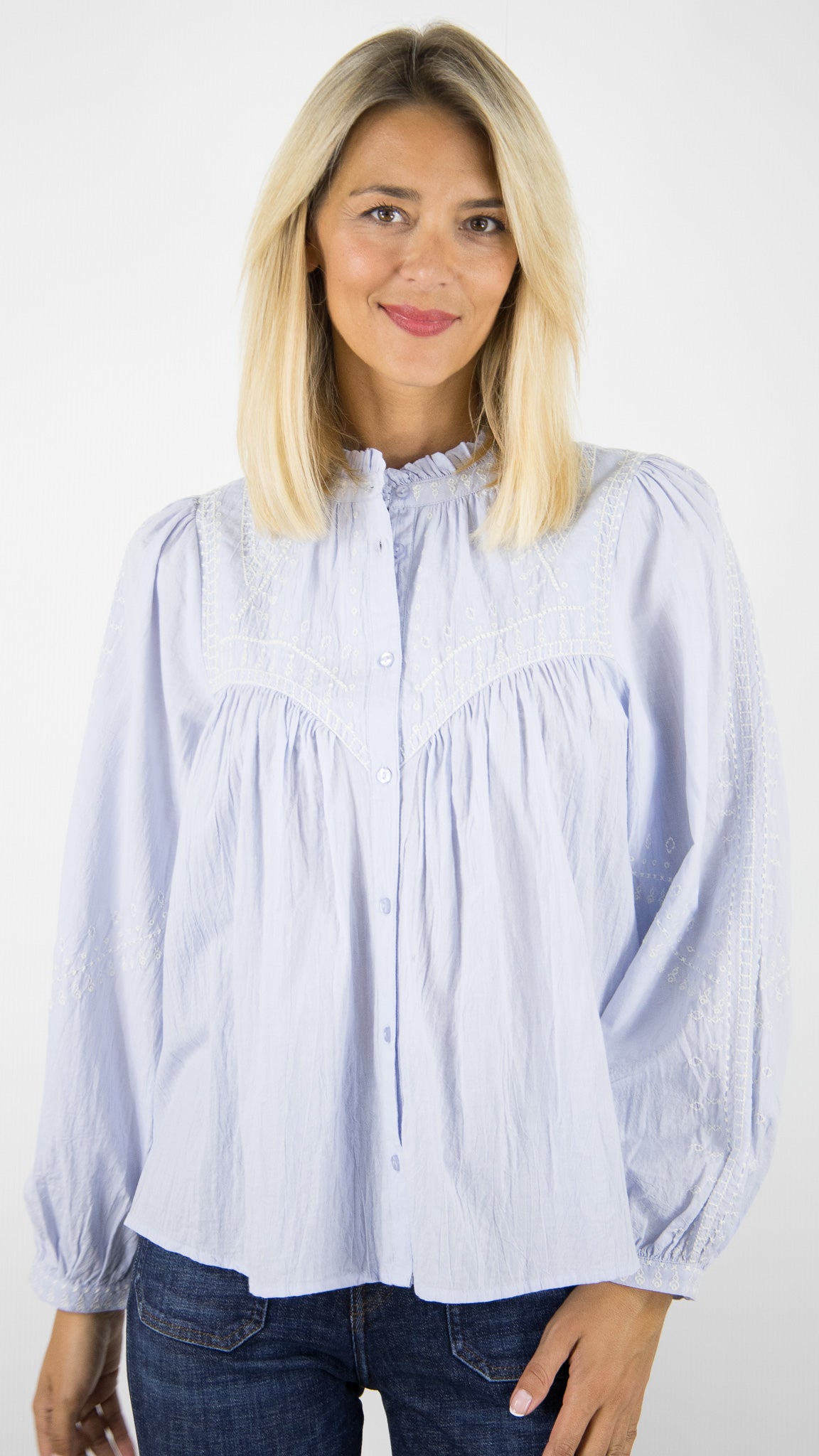 BLOUSE BRODEE EN COTON BA&SH#COLOR_BLEU CIEL