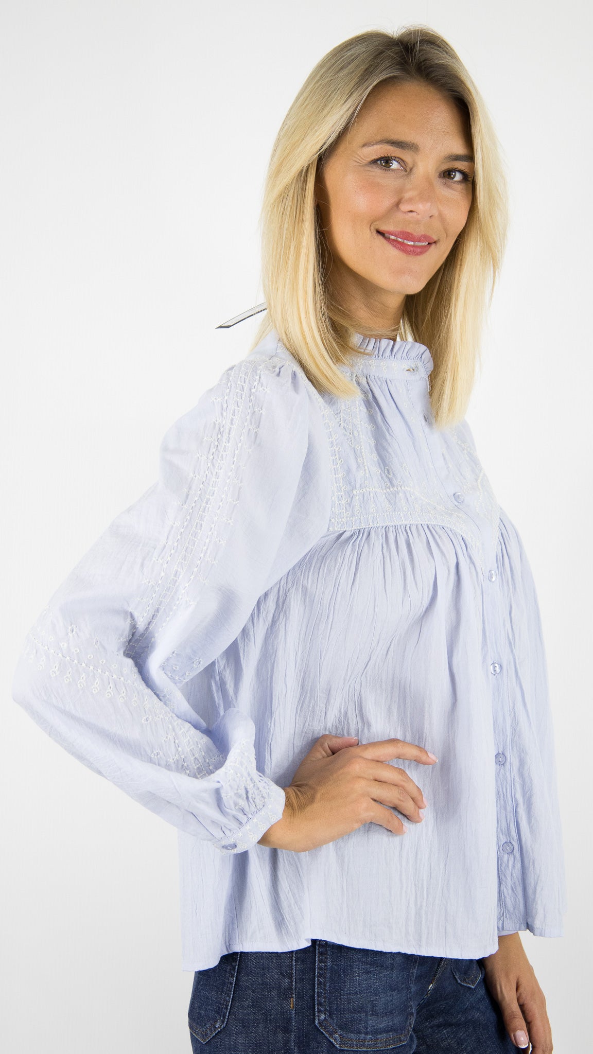 BLOUSE BRODEE EN COTON BA&SH#COLOR_BLEU CIEL