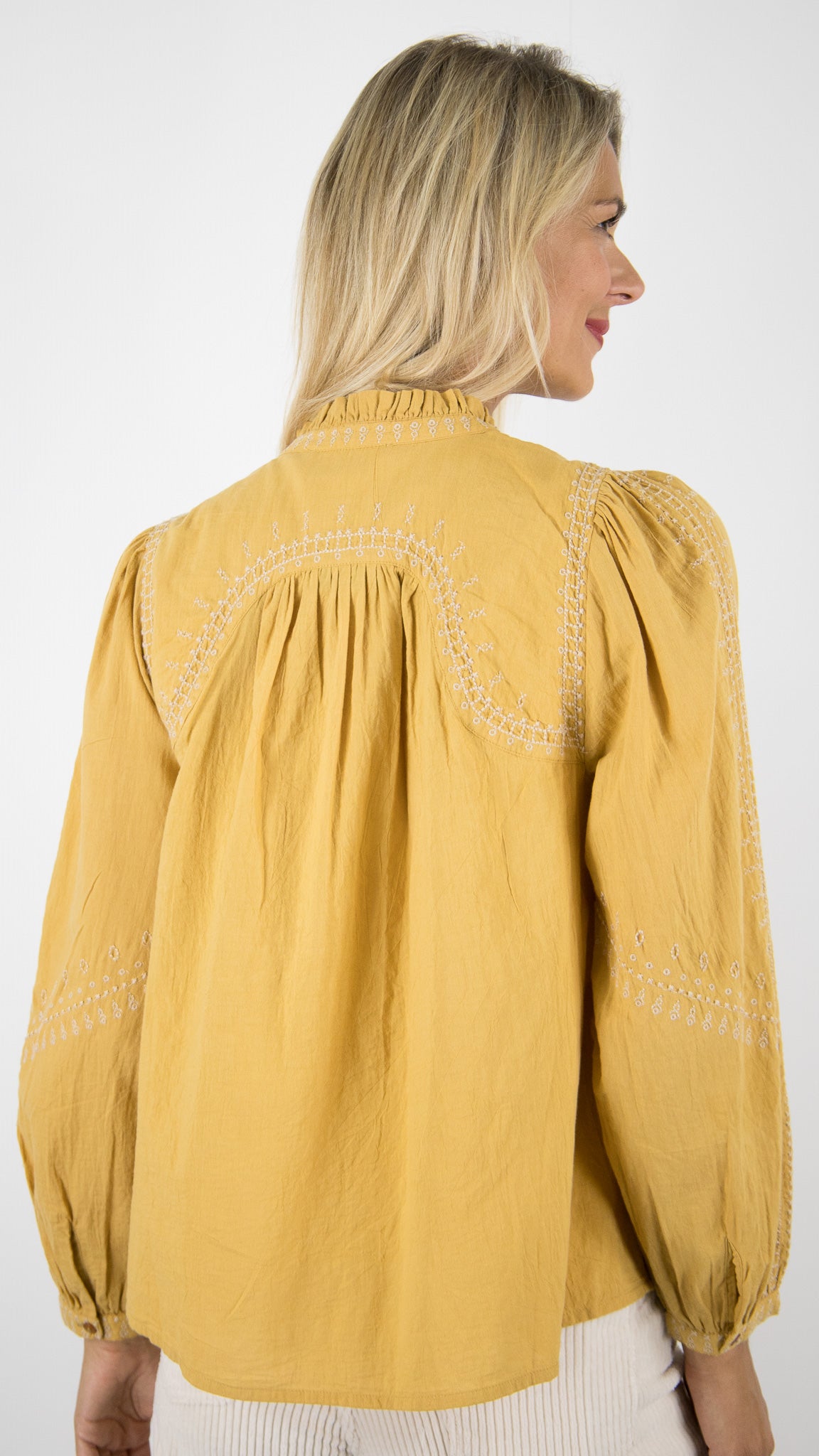 BLOUSE BRODEE EN COTON BA&SH#COLOR_SABLE/SAFRAN