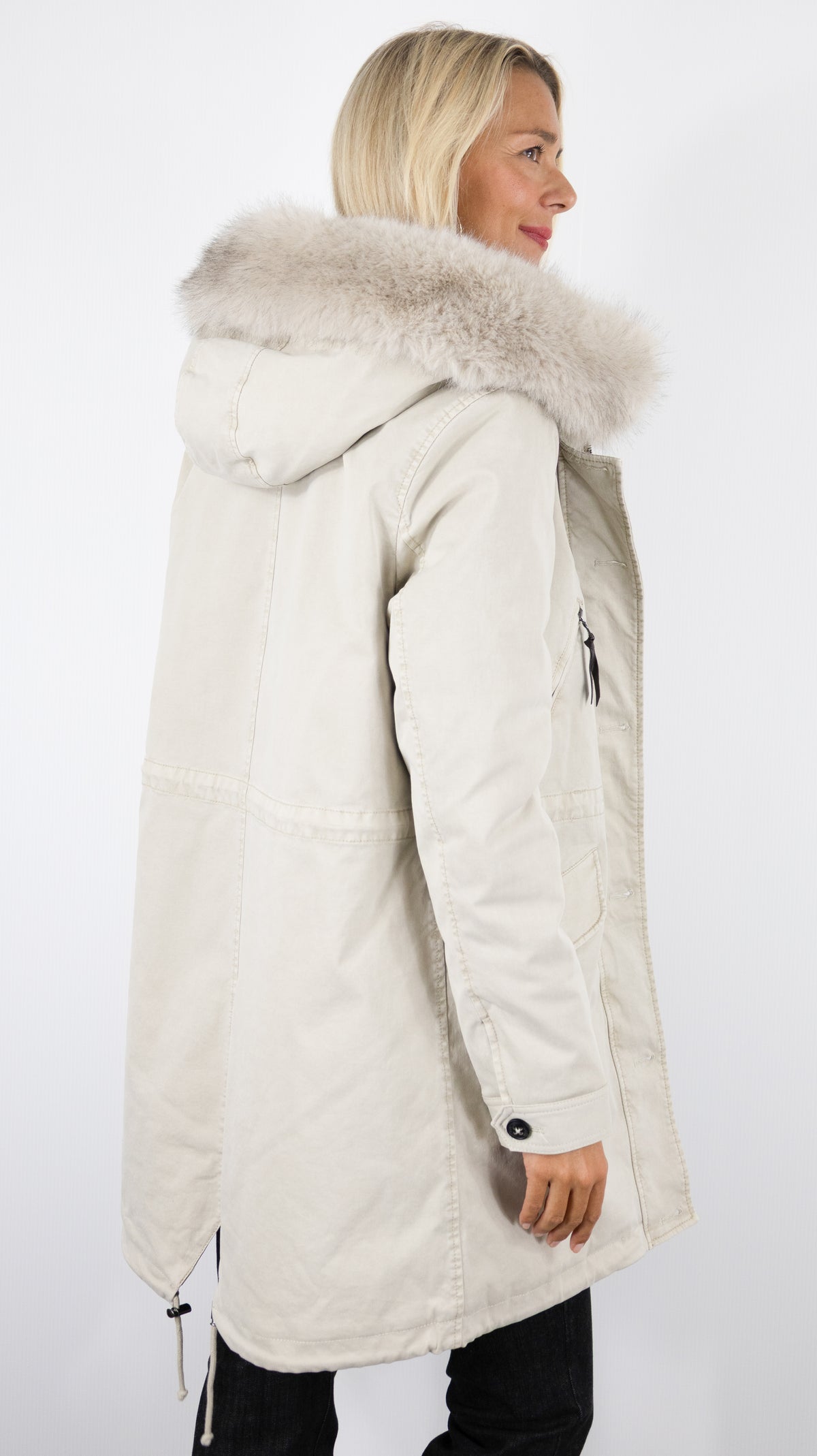 PARKA FEMME AVEC CAPUCHE EN FAUSSE FOURRURE ECRU BLONDE N°8 ASPEN 316