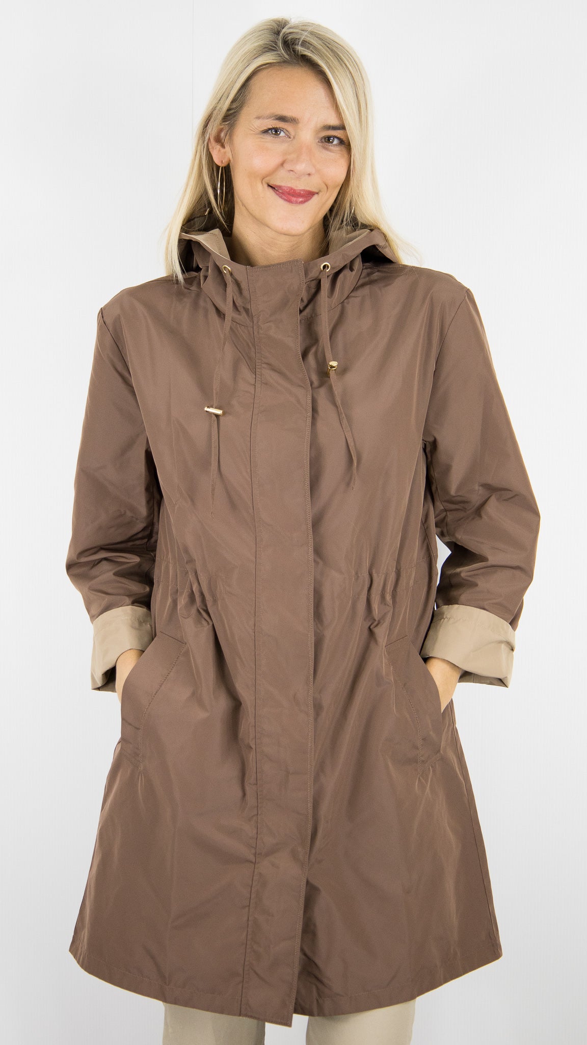 PARKA IMPER A CAPUCHE REVERSIBLE POUR FEMME CAMEL ET CHOCO GERARD DAREL JANNIS