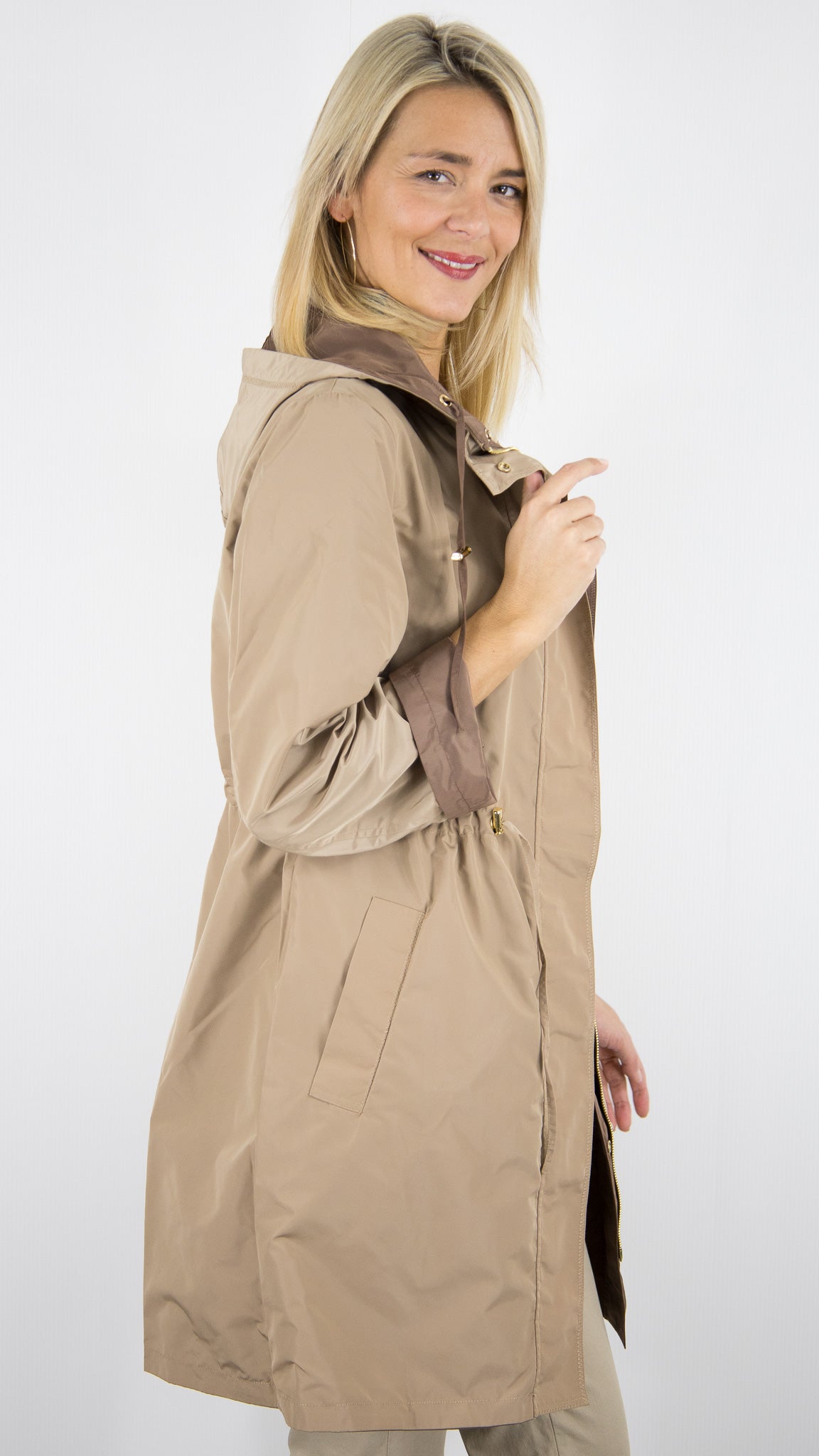 PARKA IMPER A CAPUCHE REVERSIBLE POUR FEMME CAMEL ET CHOCO GERARD DAREL JANNIS