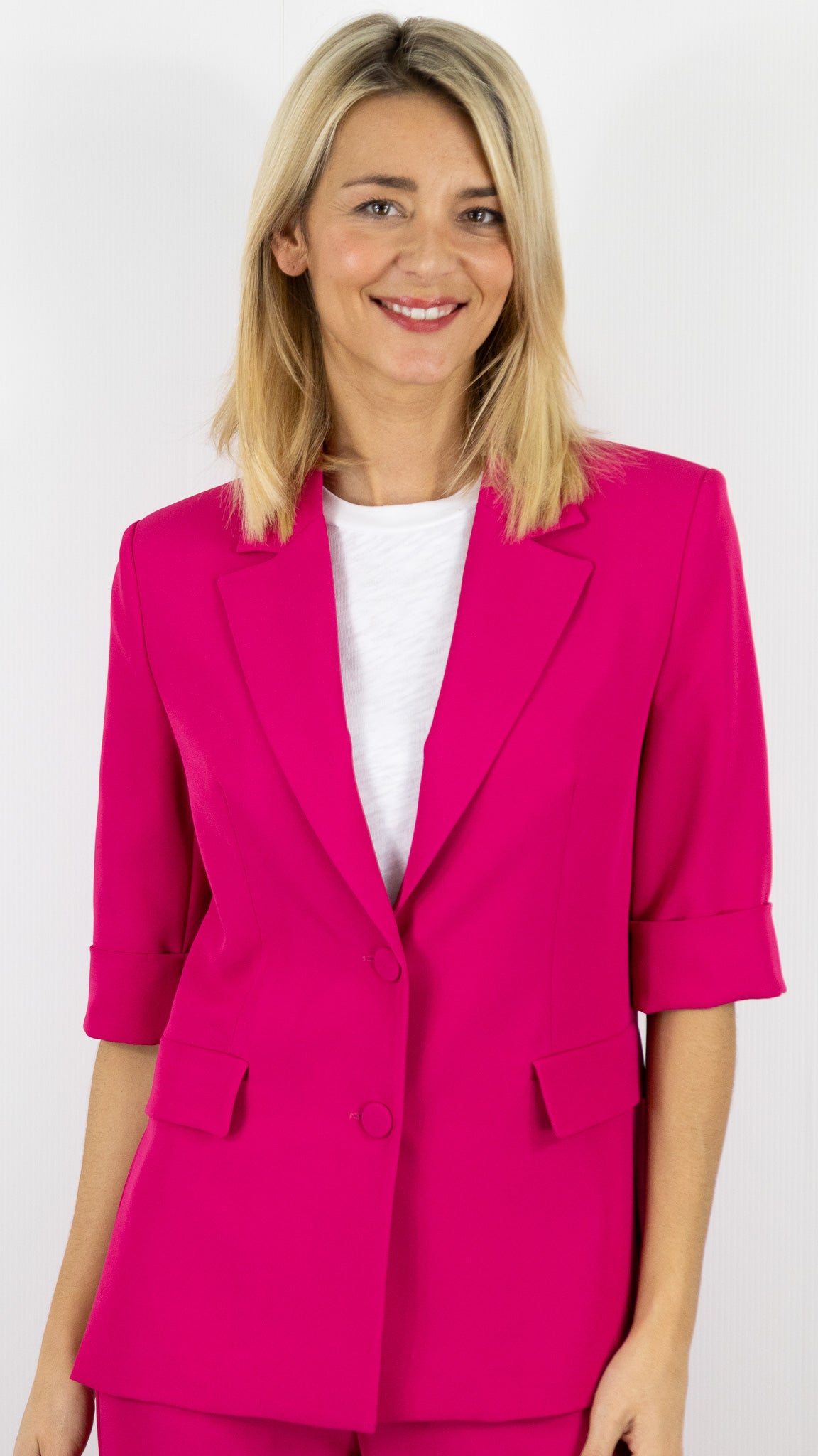 BLAZER CROISE MANCHES 3/4 IMPERIAL#color_1340/FUSHIA