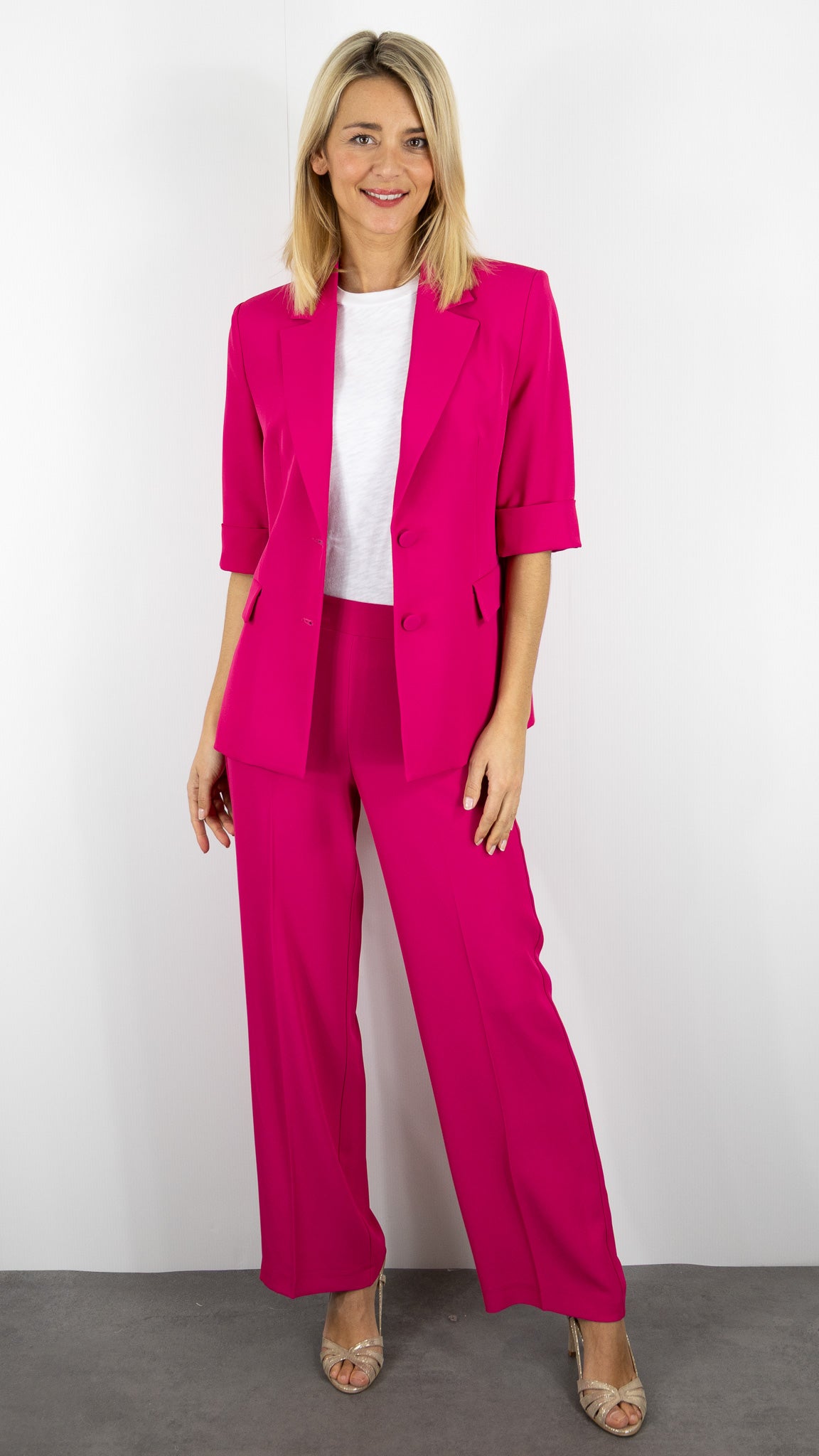 BLAZER CROISE MANCHES 3/4 IMPERIAL#color_1340/FUSHIA